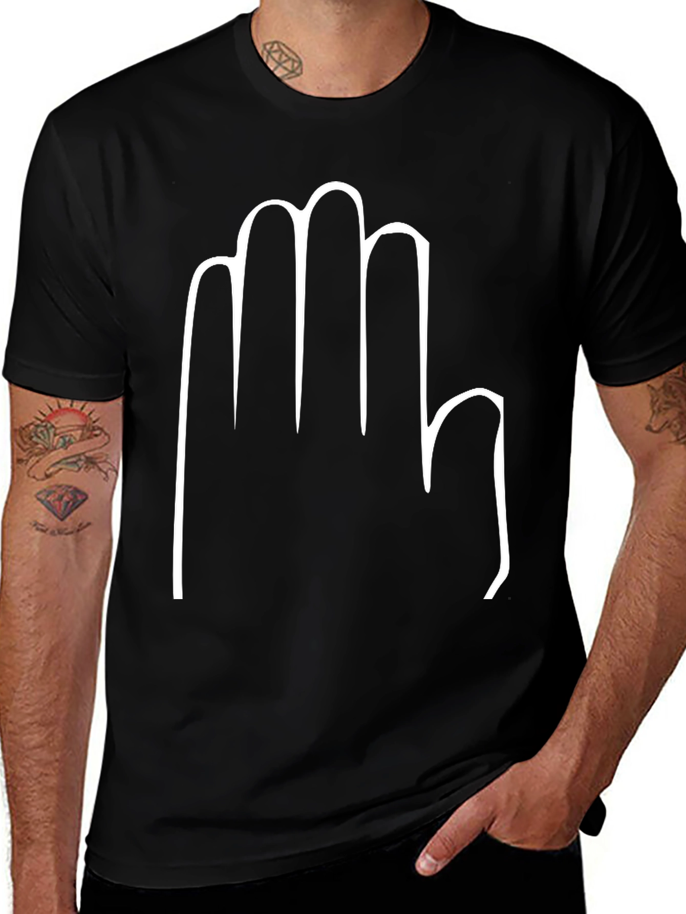 Hand Print Black T-Shirt - Casual Style