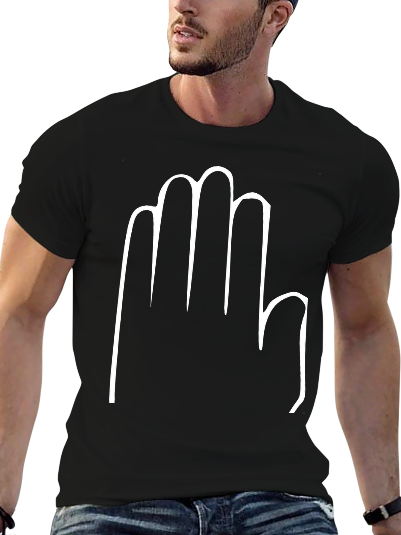 Hand Print Black T-Shirt - Casual Style