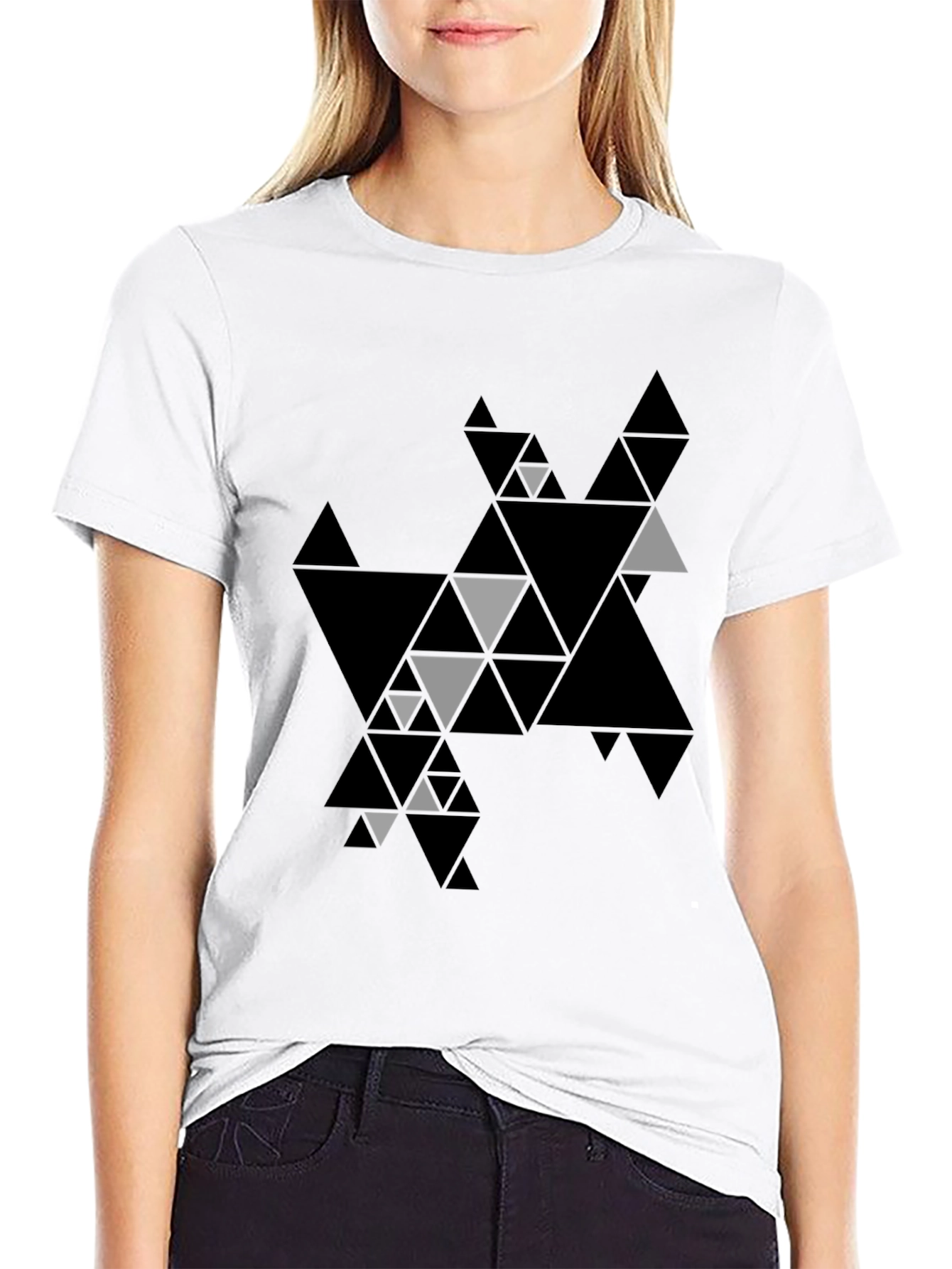 Geometric Triangle Print Black T-Shirt