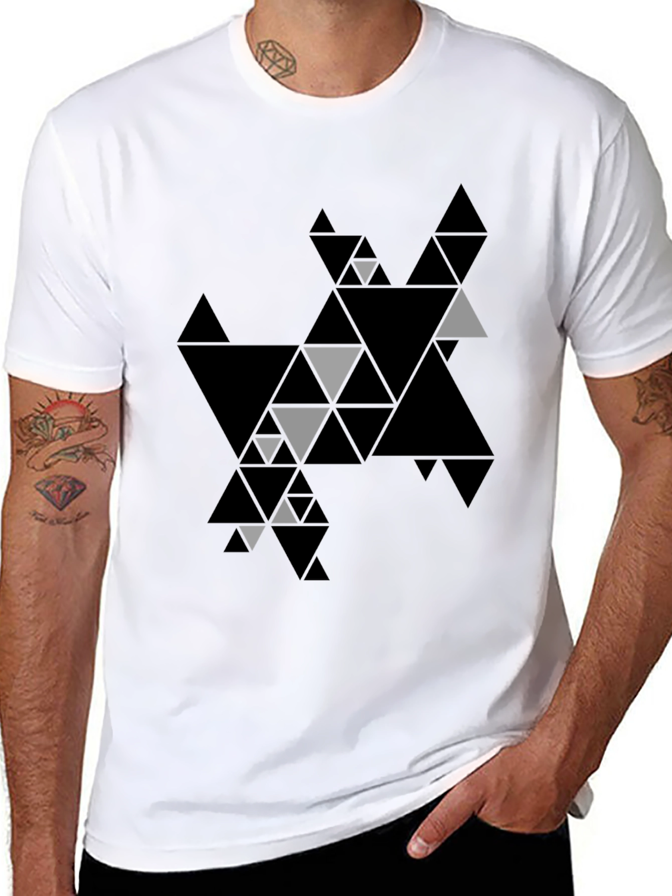 Geometric Triangle Print Black T-Shirt