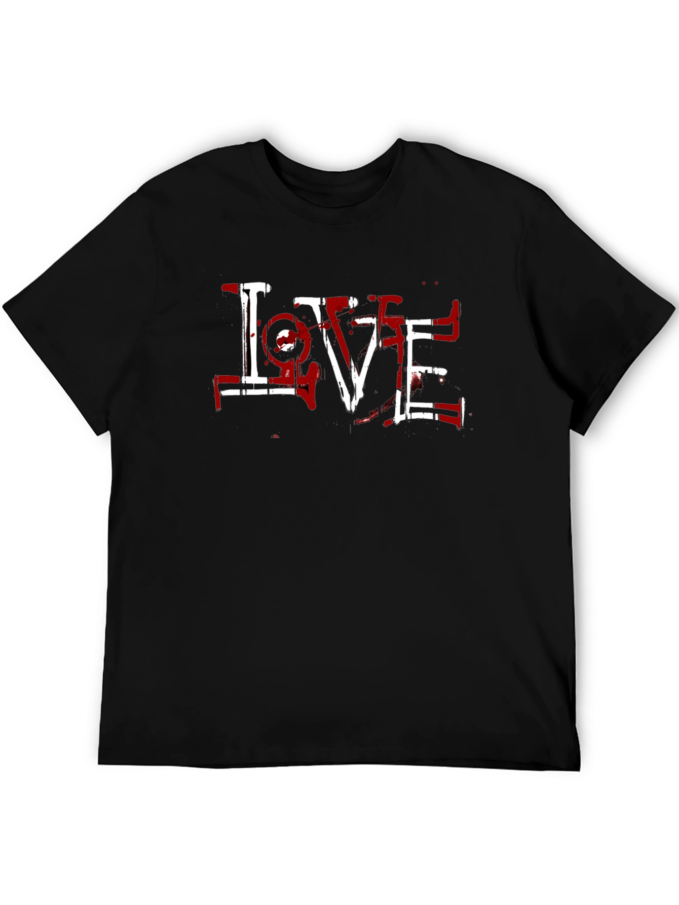 Grunge LOVE Graphic Print Black T-Shirt