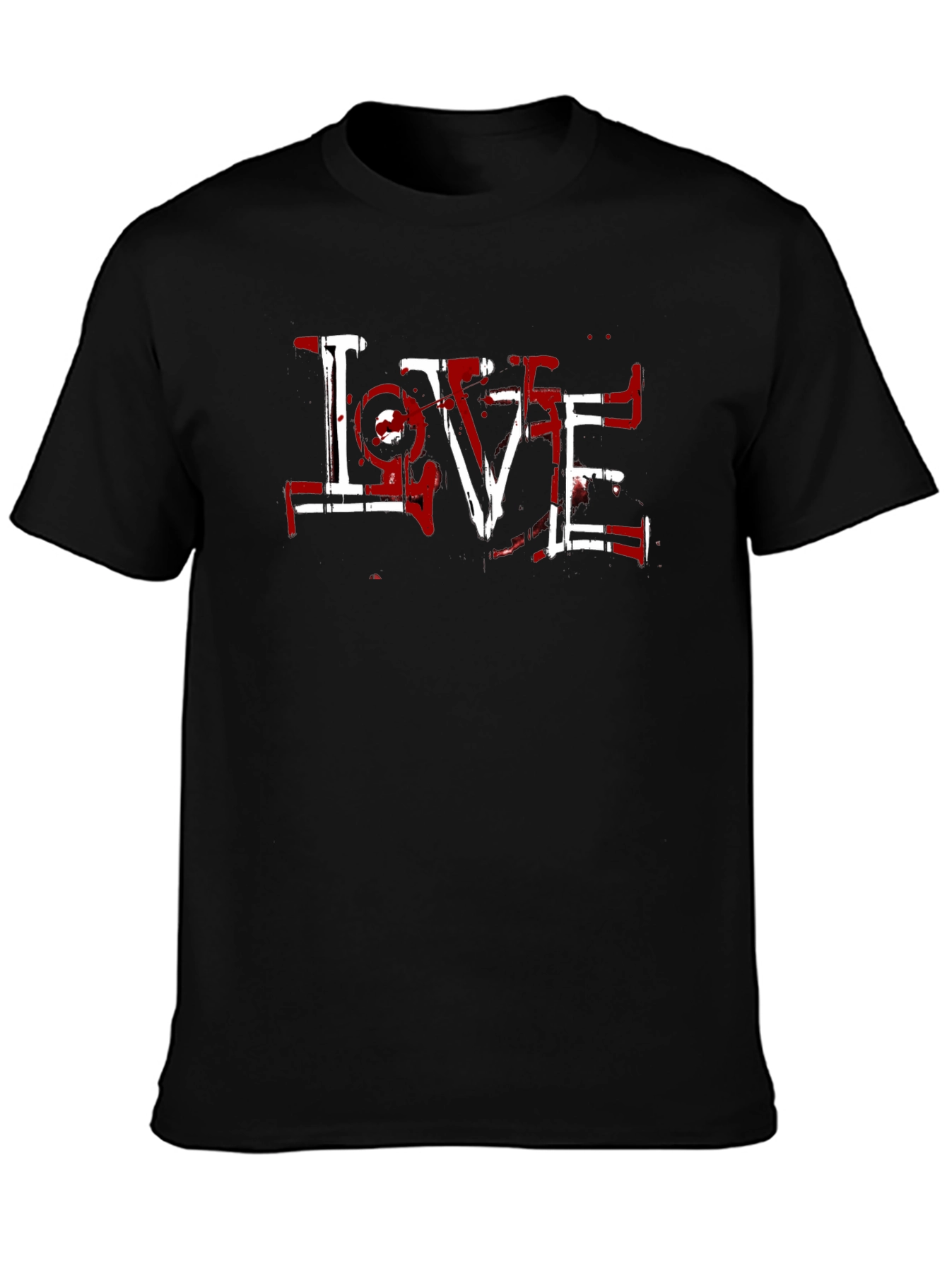 Grunge LOVE Graphic Print Black T-Shirt