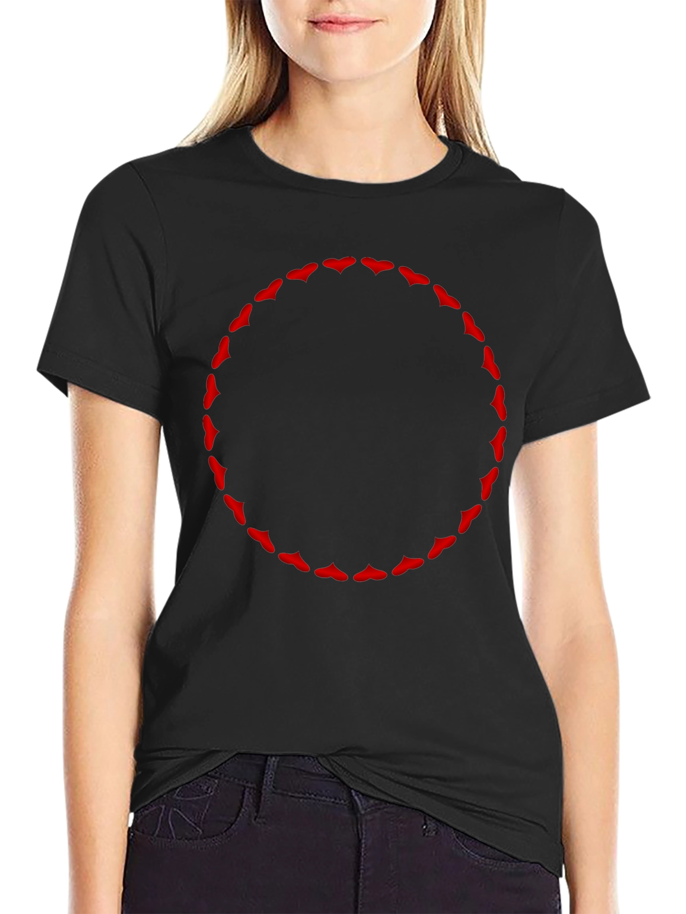 Graphic Tee - Red Hearts Circle Design