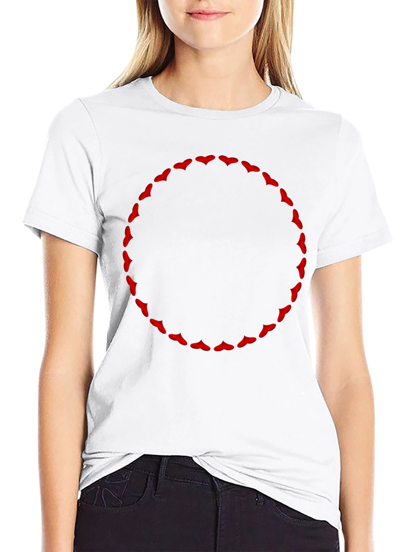 Graphic Tee - Red Hearts Circle Design