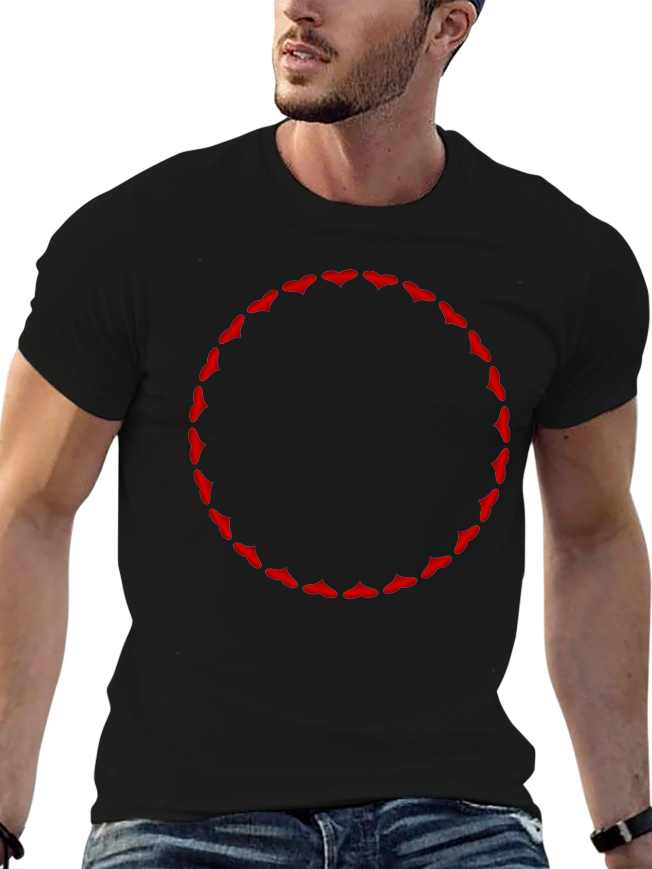 Graphic Tee - Red Hearts Circle Design