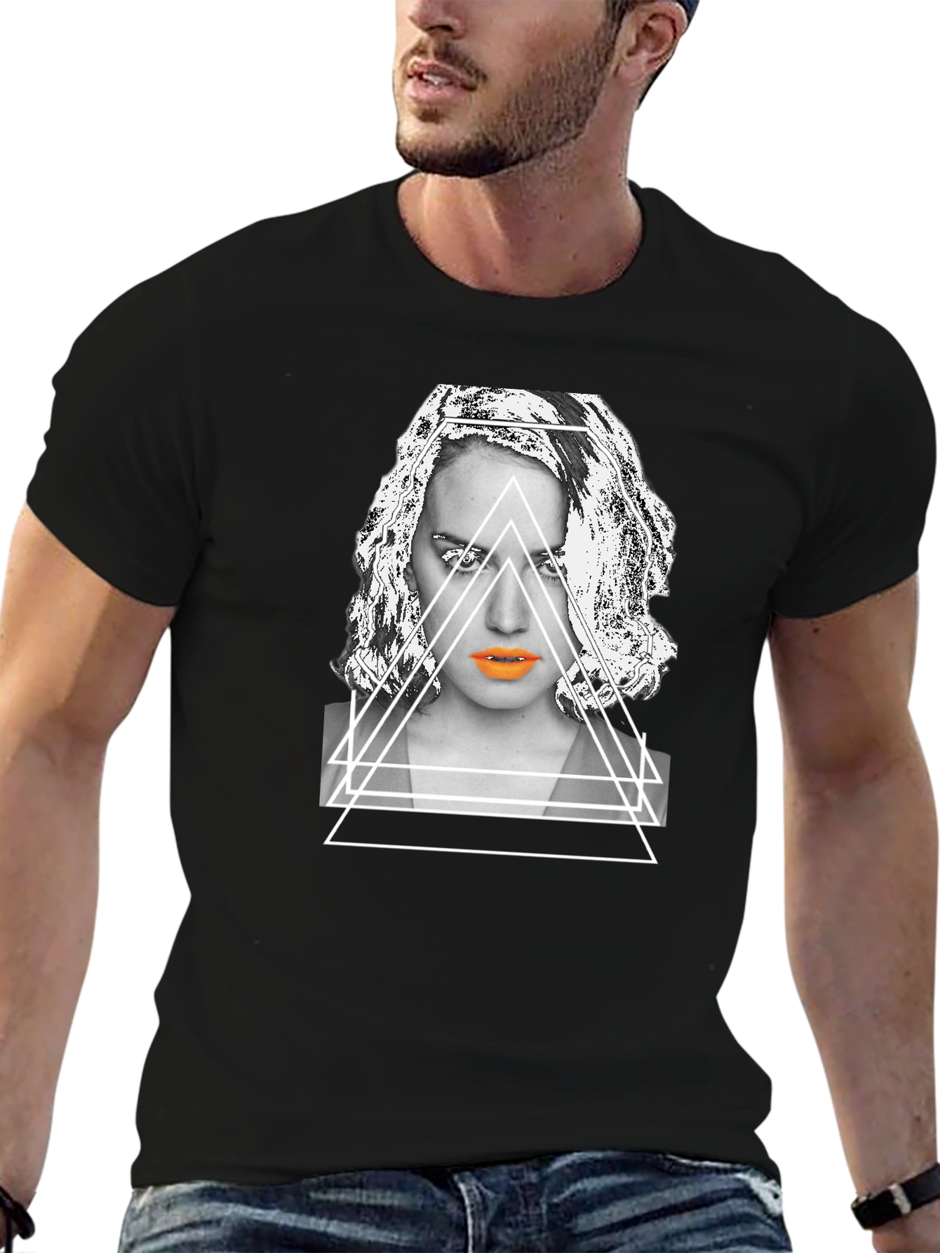 Geometric Portrait Graphic Tee - Modern Streetwear Style