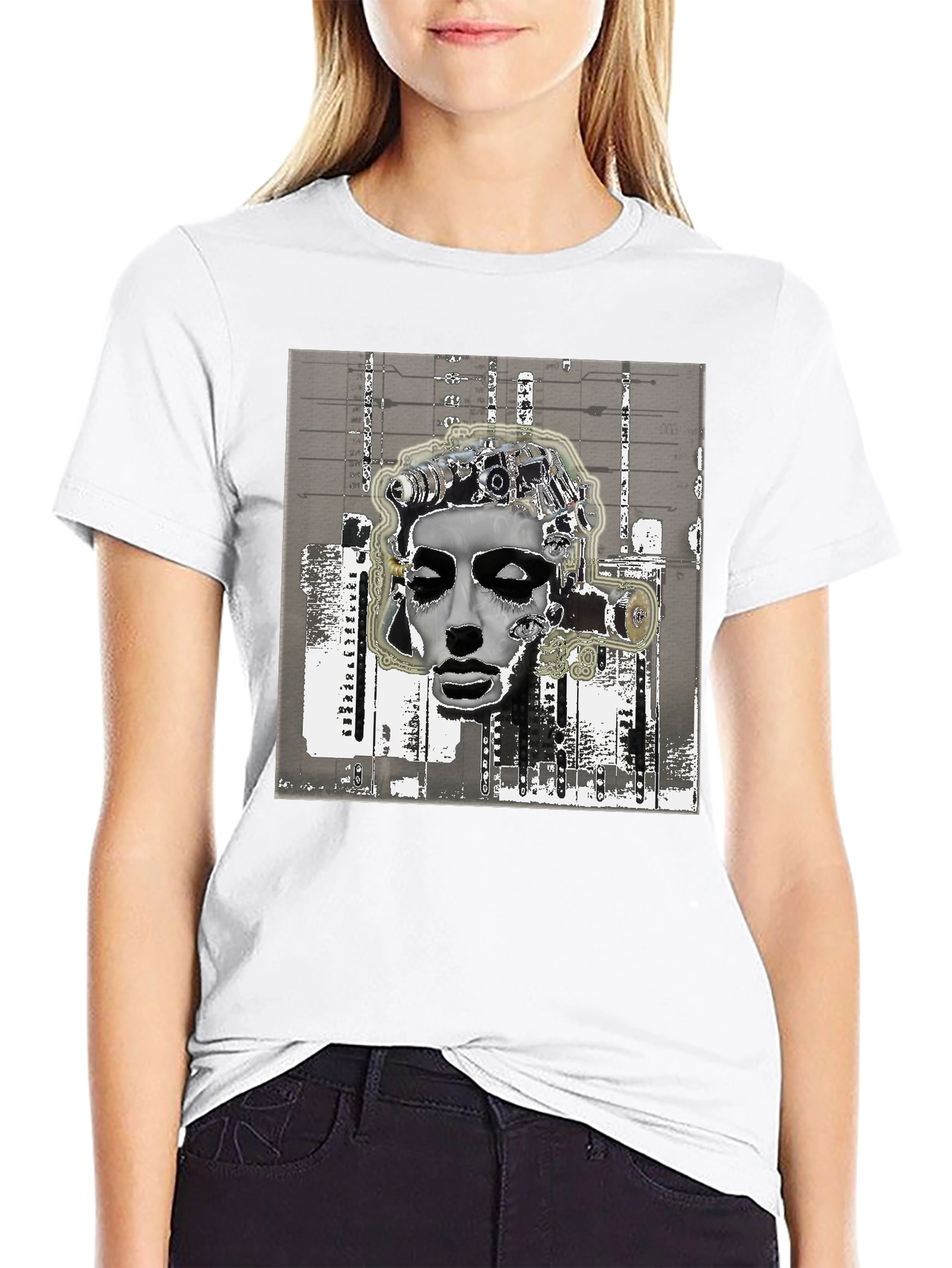 Abstract Surrealist Graphic Print Black T-Shirt