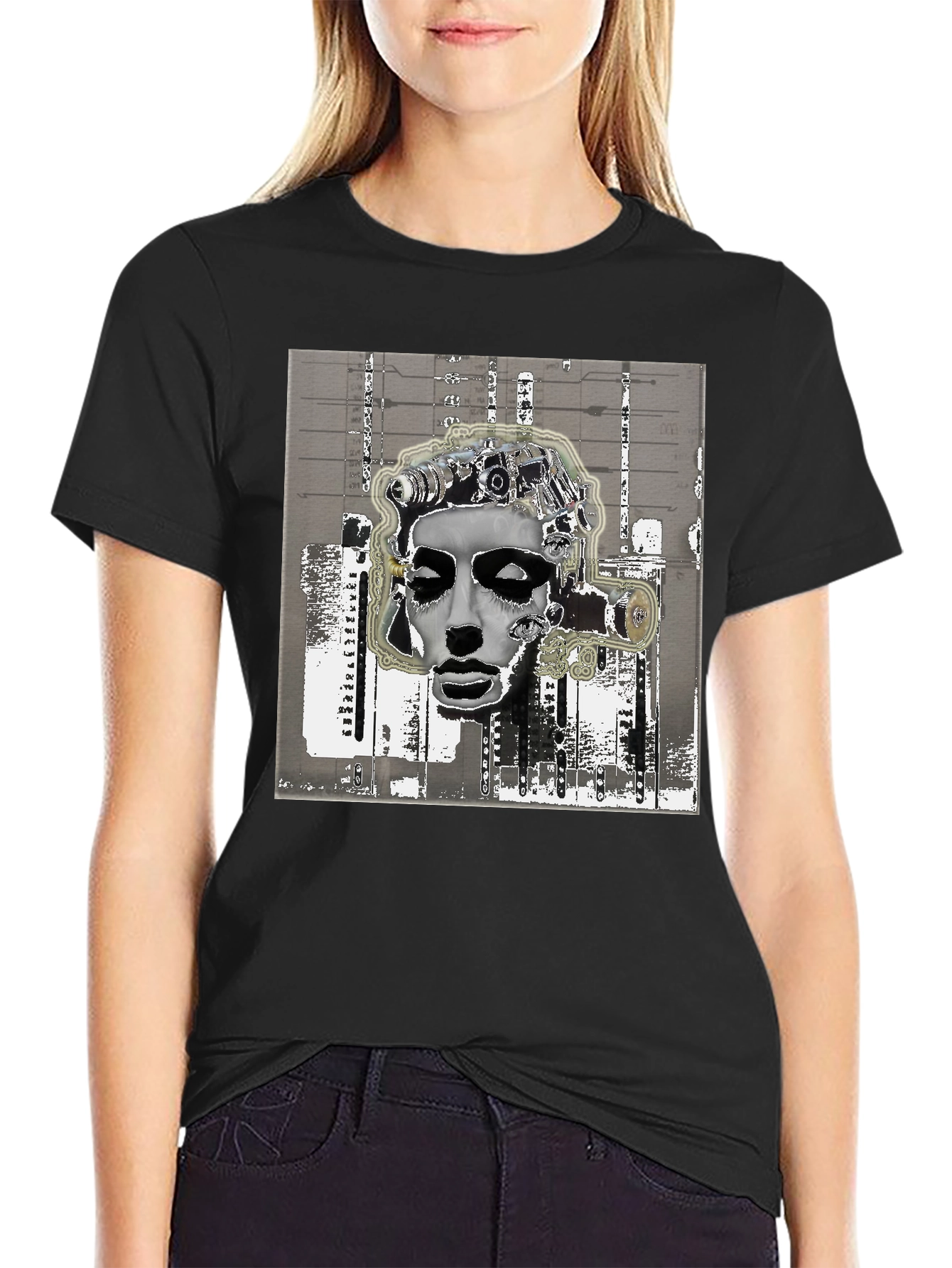 Abstract Surrealist Graphic Print Black T-Shirt