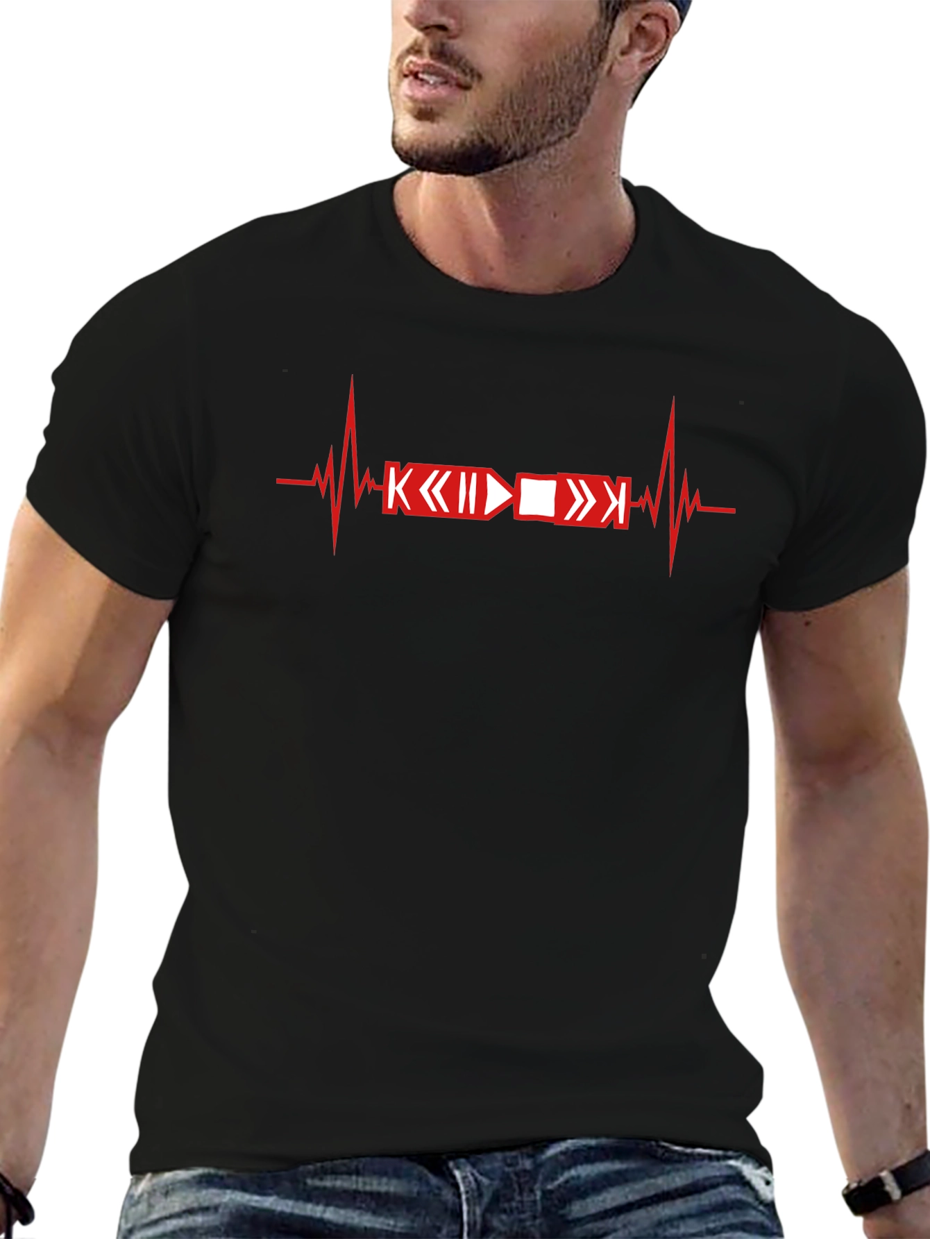 Heartbeat Music Lover T-Shirt - Black