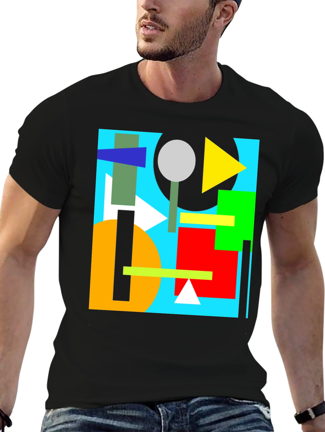 Geometric Pattern Black Tee - Modern Art T-Shirt