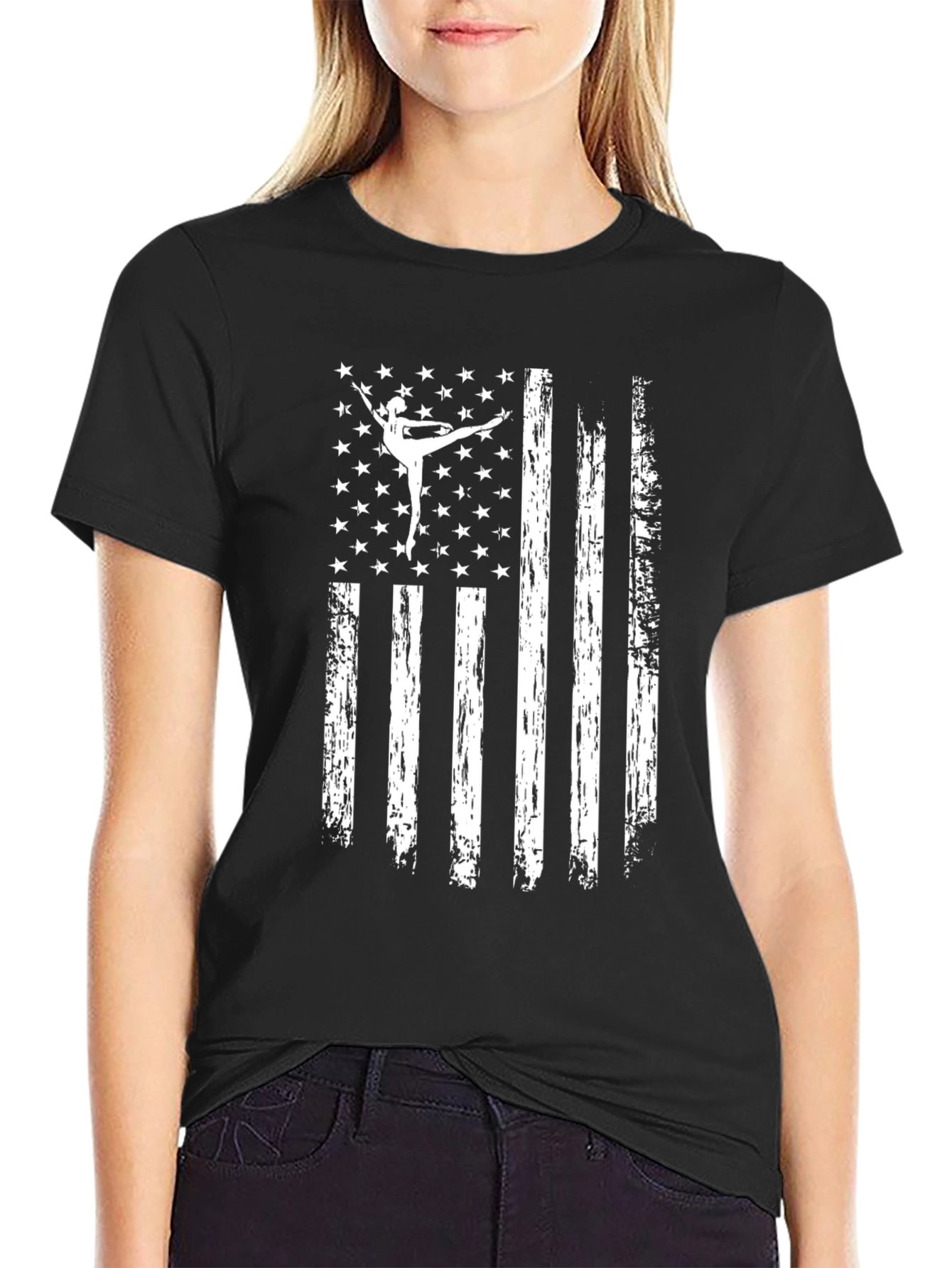 Ballet Dancer USA Flag Graphic T-Shirt