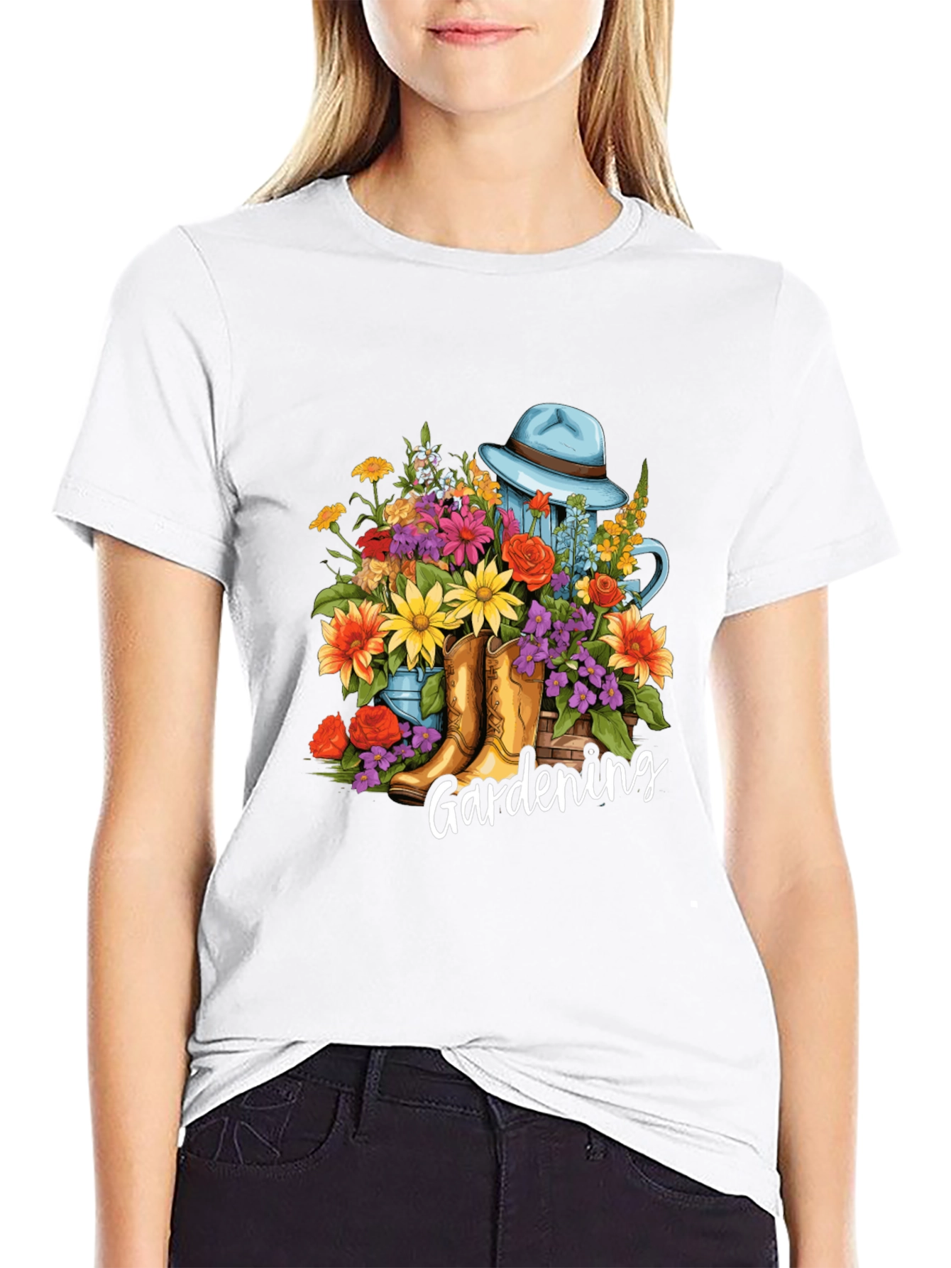 Gardening Floral T-Shirt - Boots Hat & Flowers
