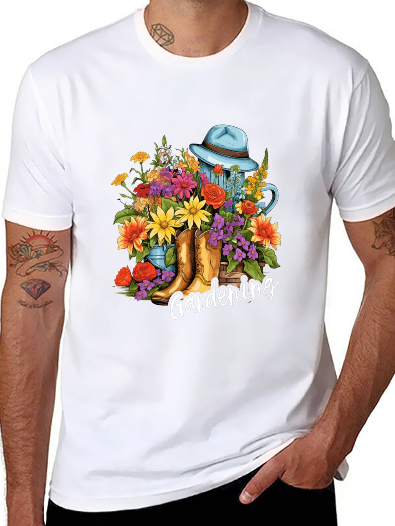 Gardening Floral T-Shirt - Boots Hat & Flowers