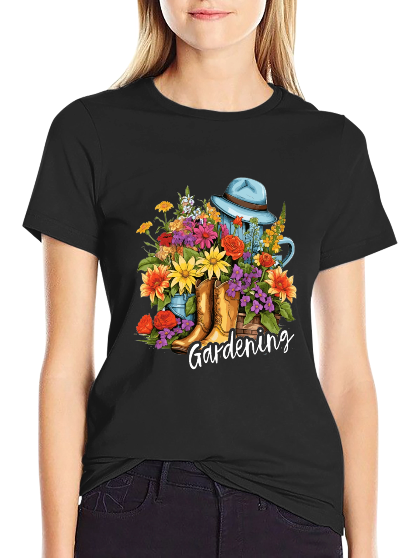 Gardening Floral T-Shirt - Boots Hat & Flowers