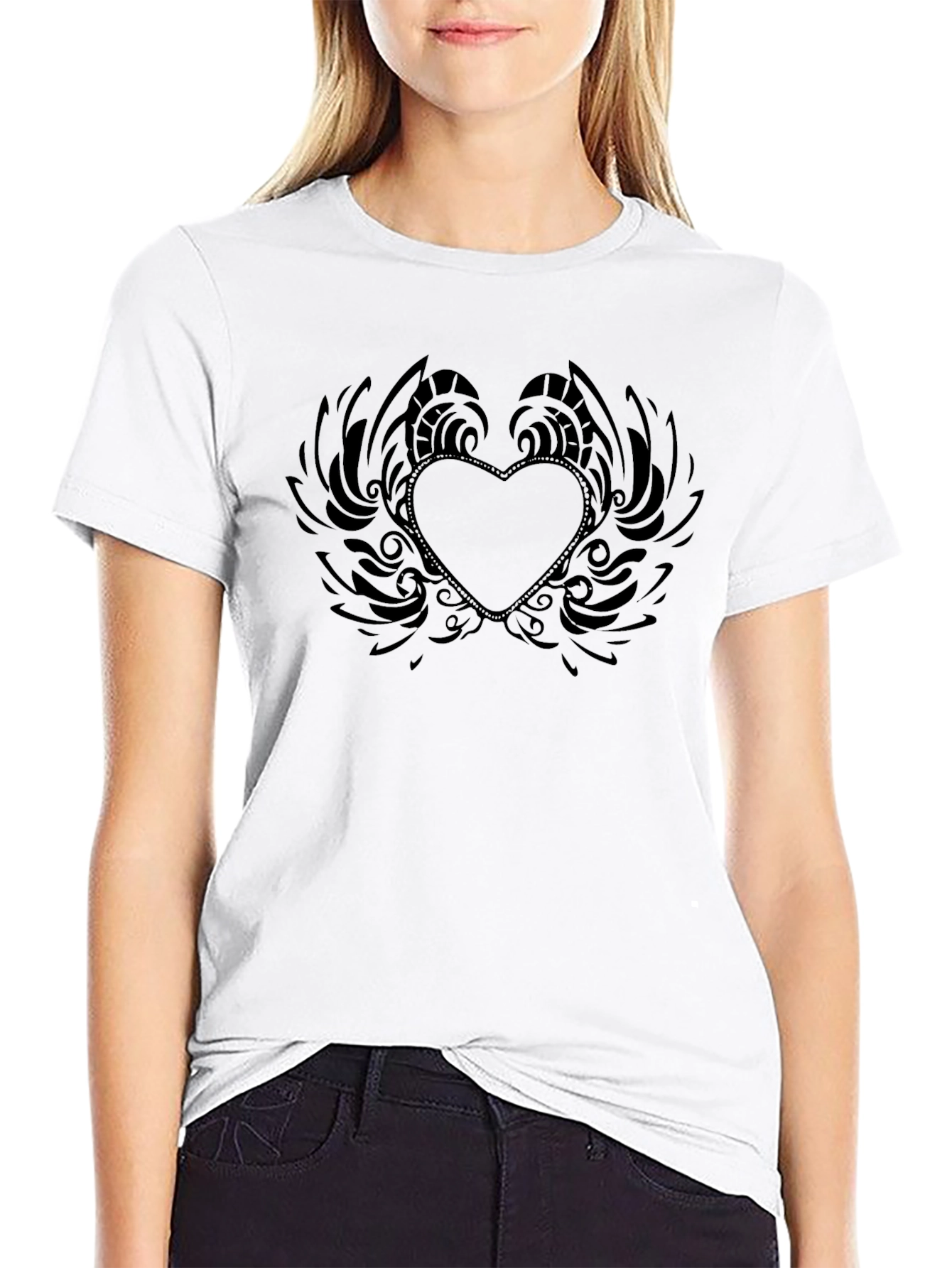 Heart Wings Graphic Tee - Black Cotton T-Shirt