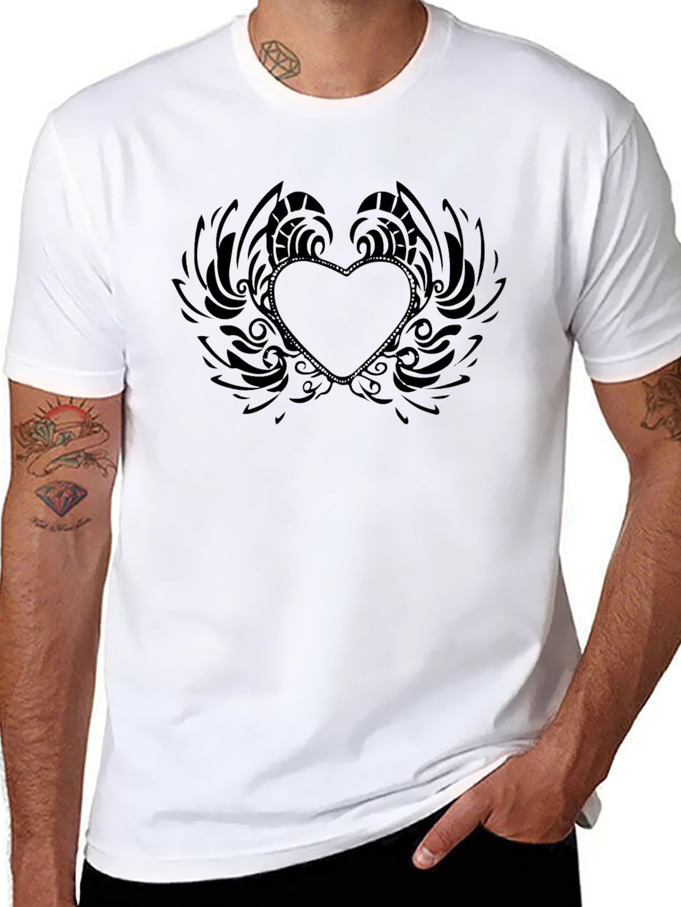 Heart Wings Graphic Tee - Black Cotton T-Shirt