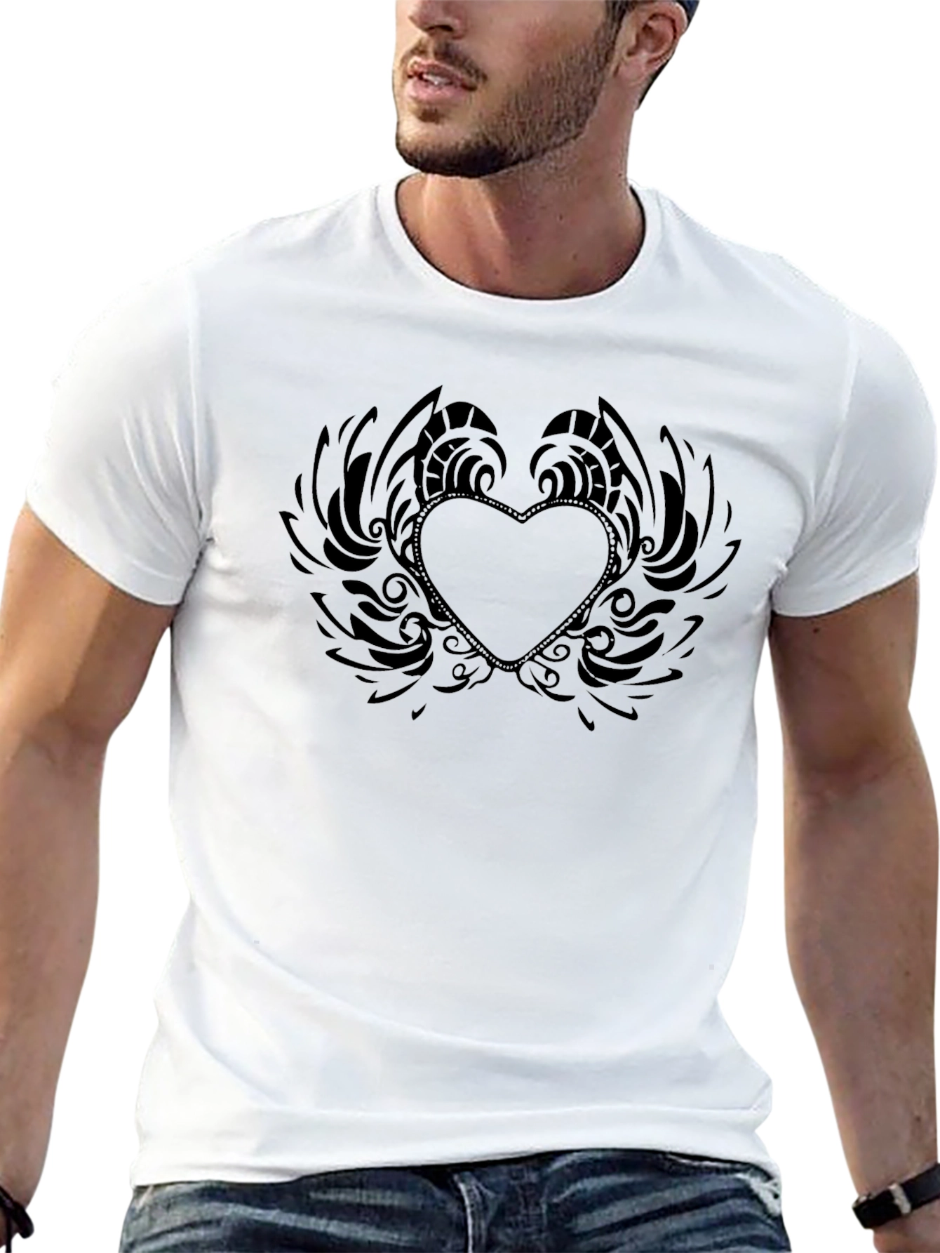 Heart Wings Graphic Tee - Black Cotton T-Shirt