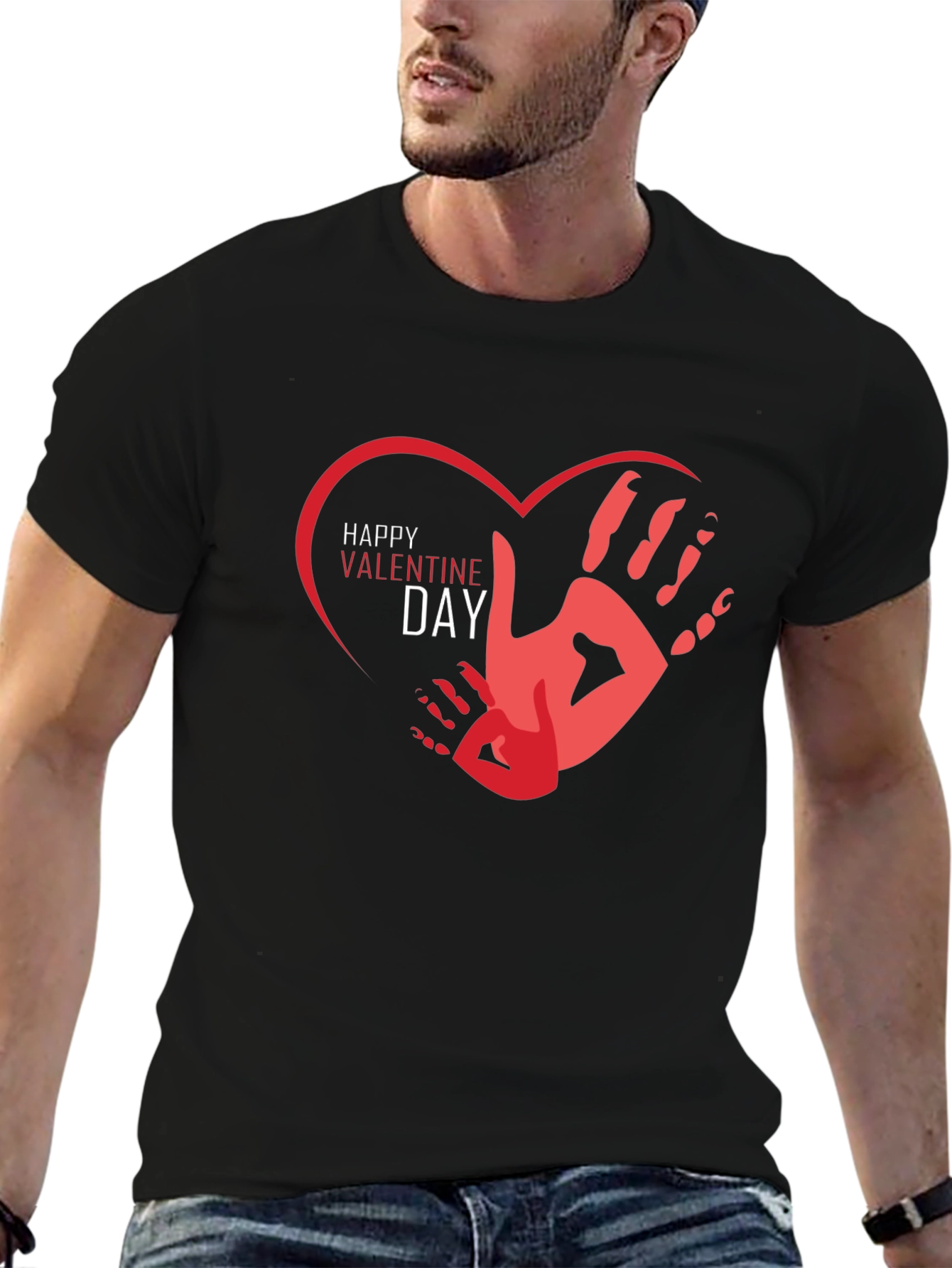 Happy Valentines Day Handprint Heart Graphic Tee