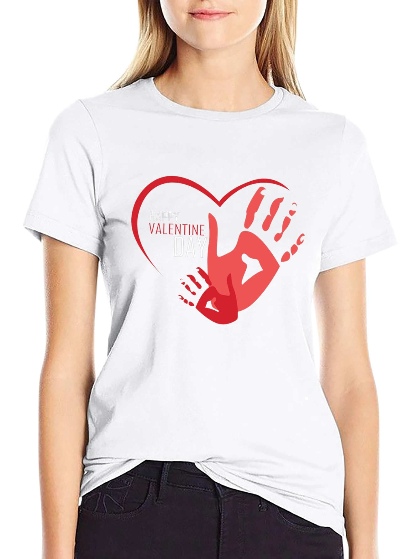 Happy Valentines Day Handprint Heart Graphic Tee