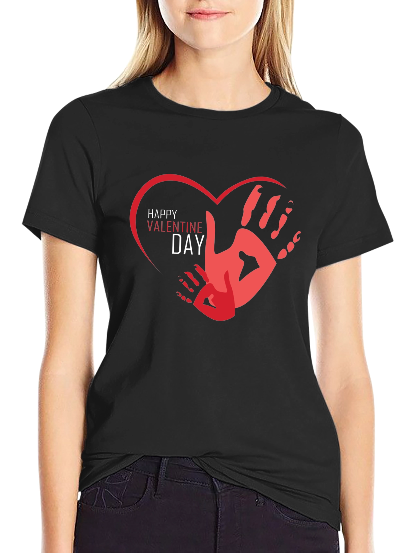 Happy Valentines Day Handprint Heart Graphic Tee