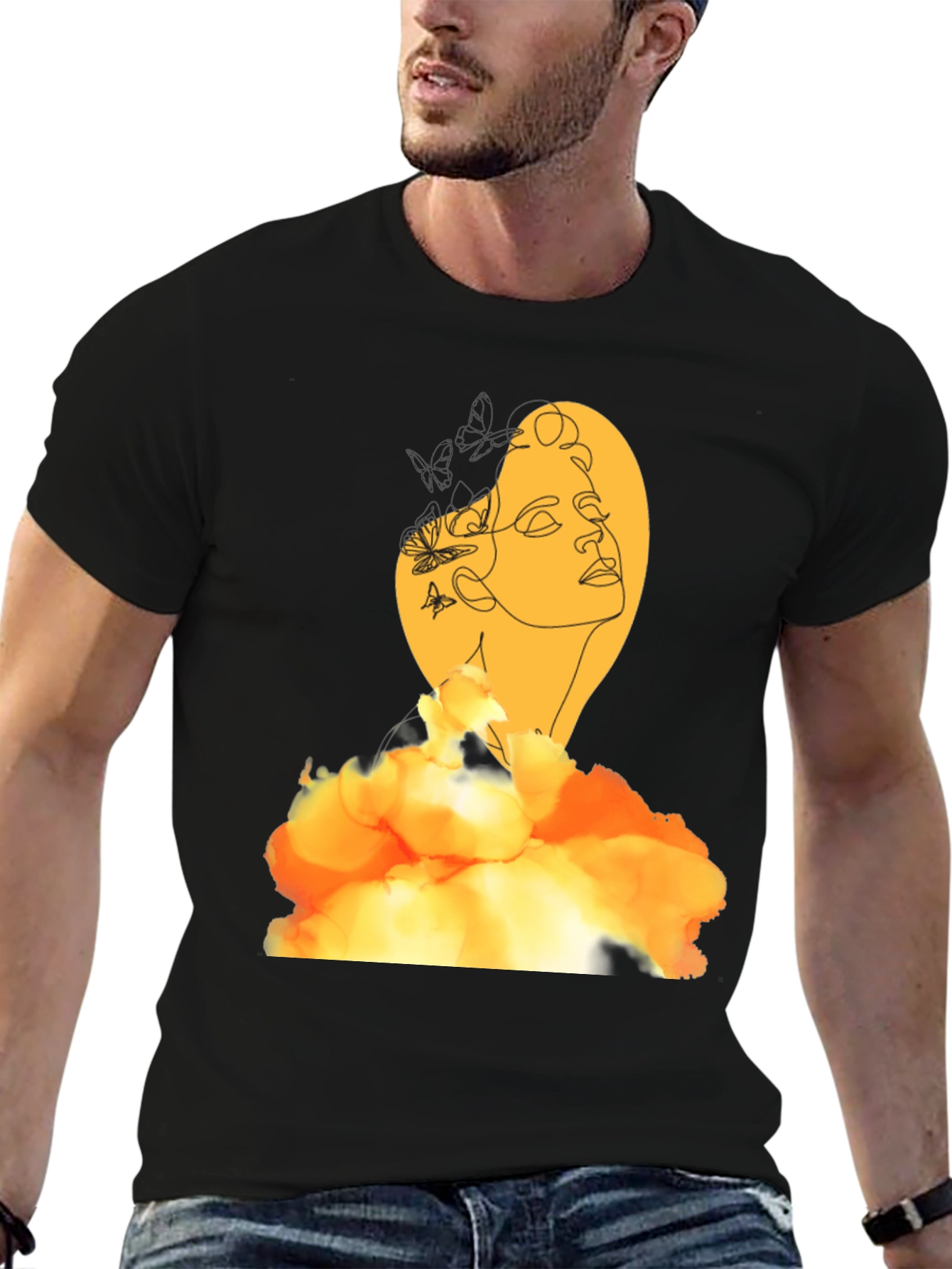 Abstract Woman Graphic Print Black T-Shirt