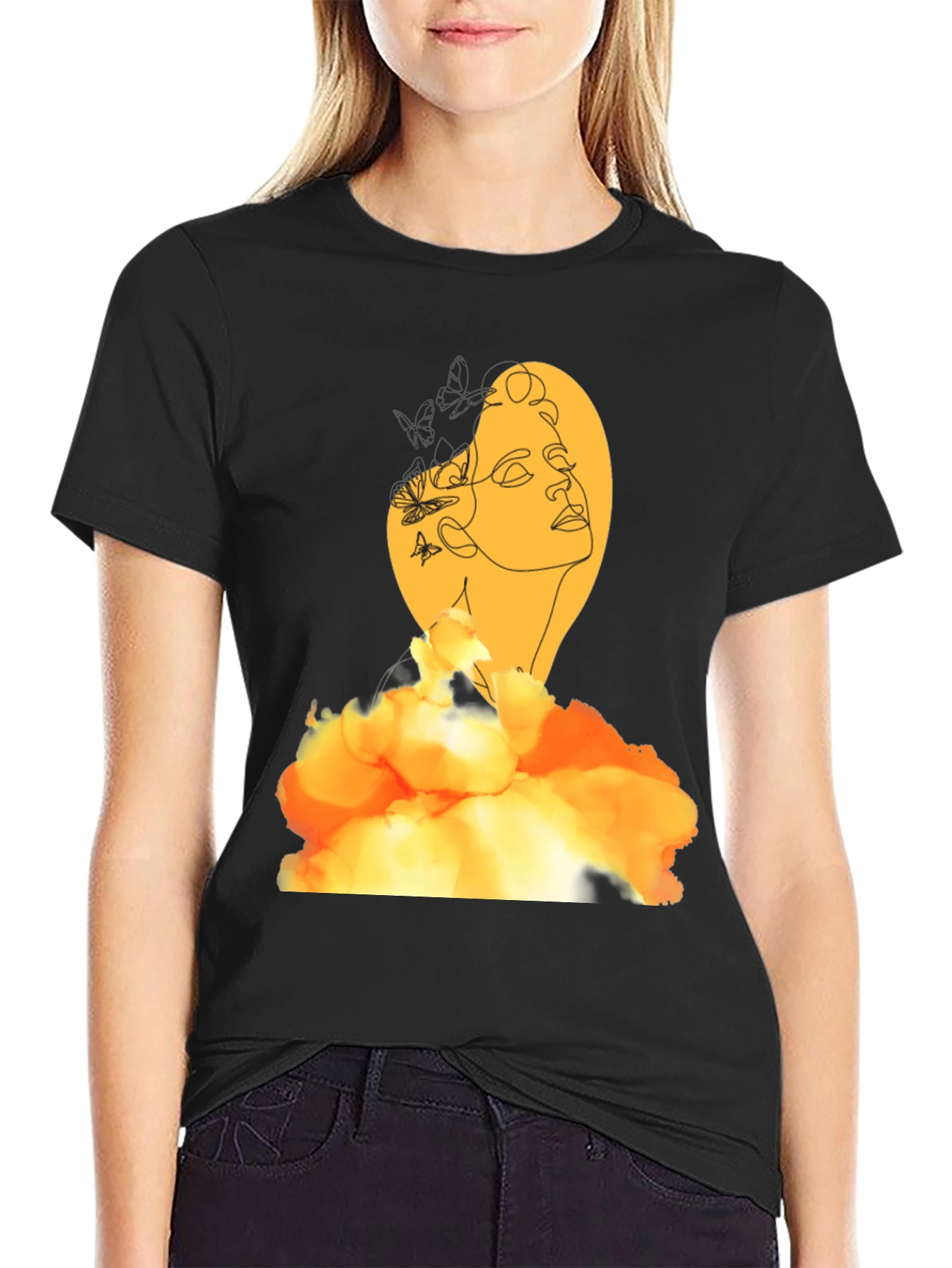 Abstract Woman Graphic Print Black T-Shirt