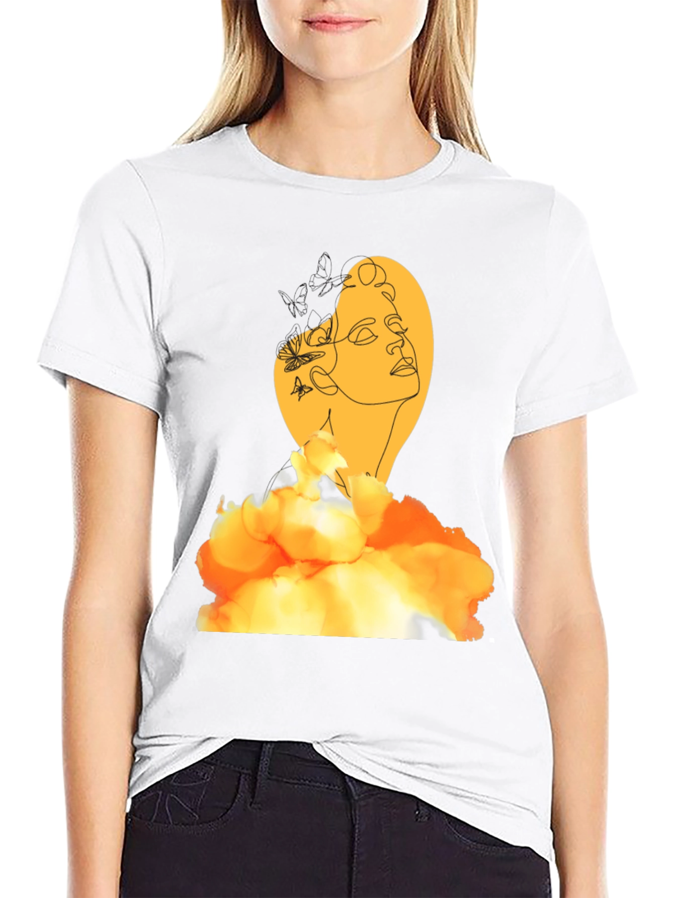 Abstract Woman Graphic Print Black T-Shirt