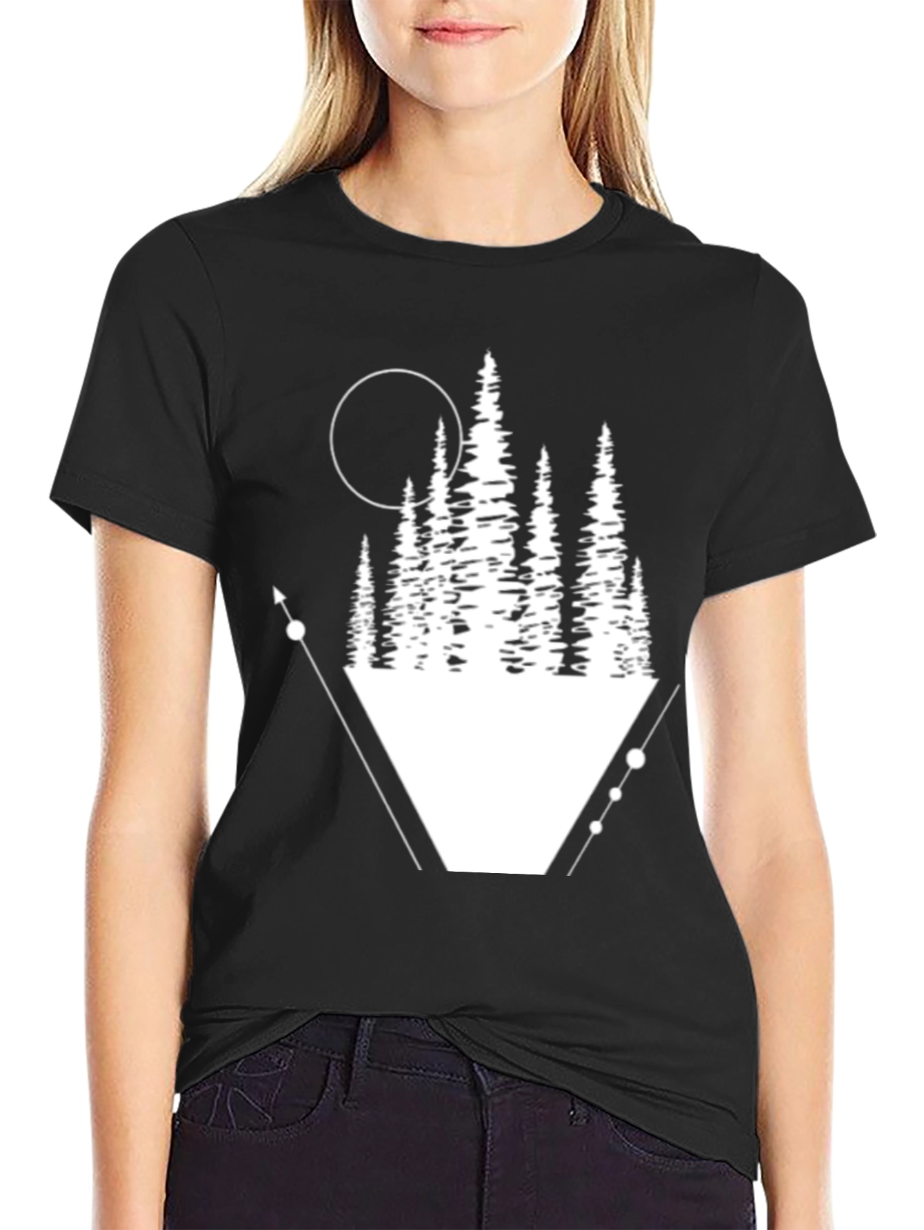Geometric Forest Graphic Tee - Black T-Shirt