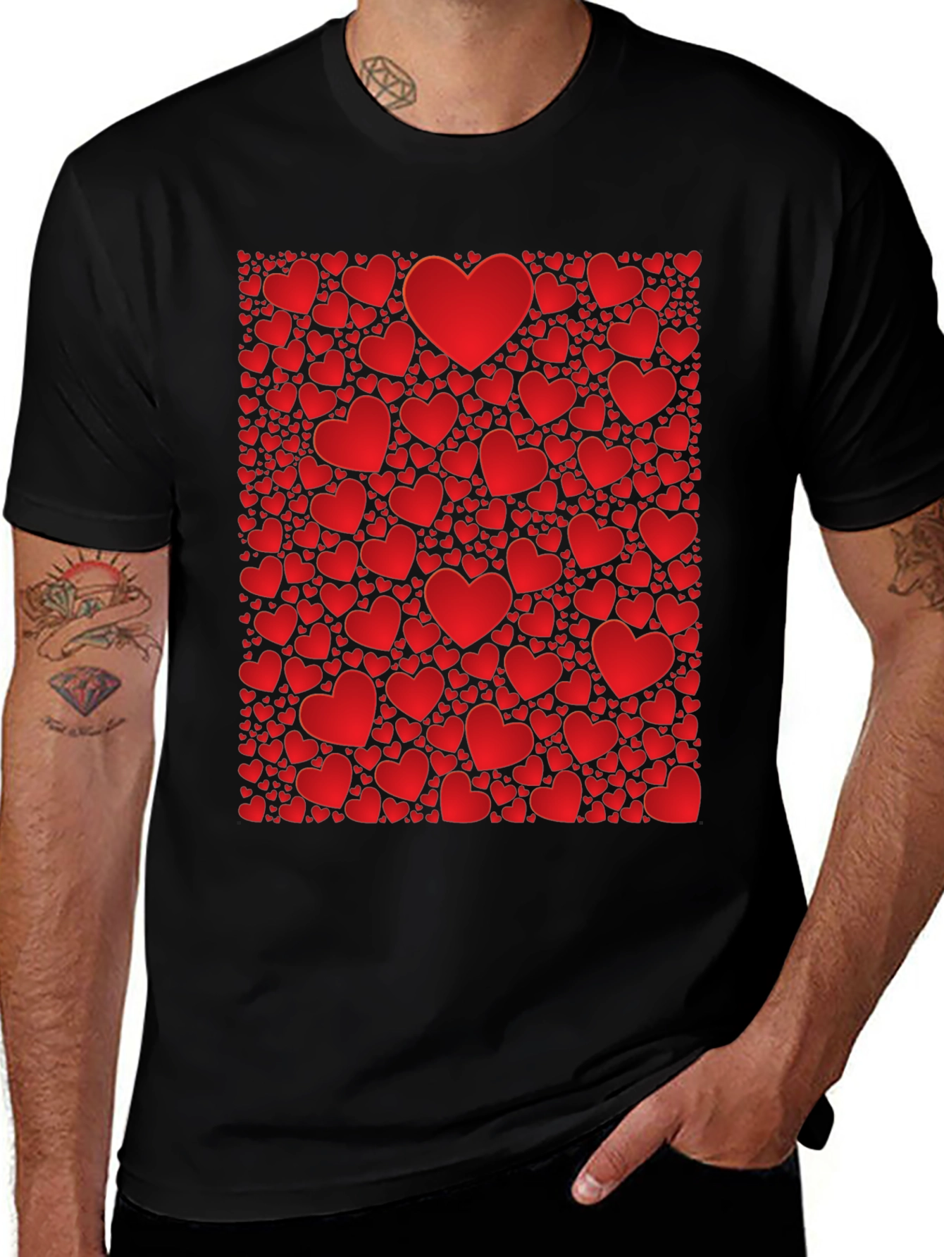 Heart Pattern Black Graphic Tee - Valentines Day Ready