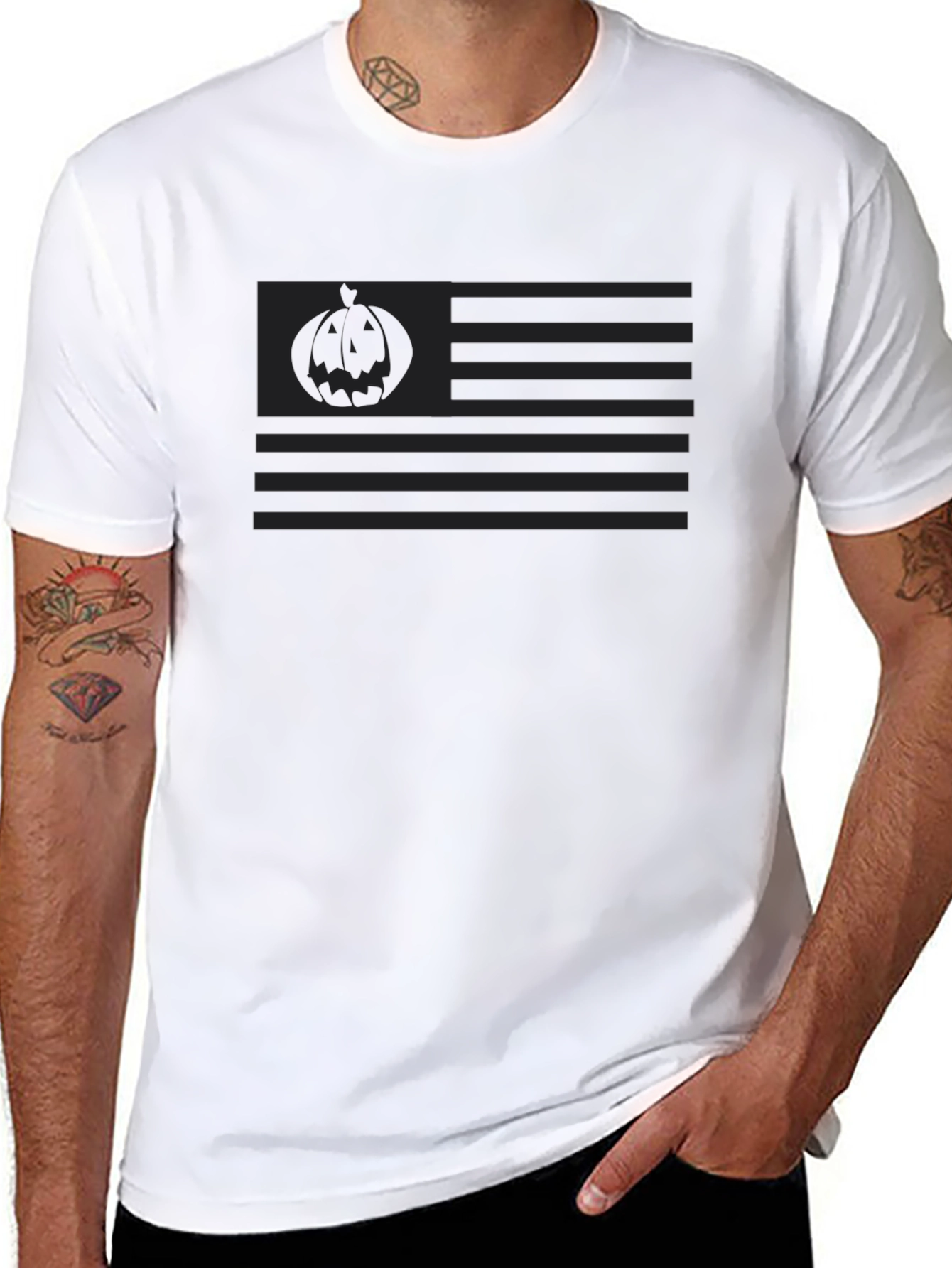 Halloween American Flag Graphic Tee - Black