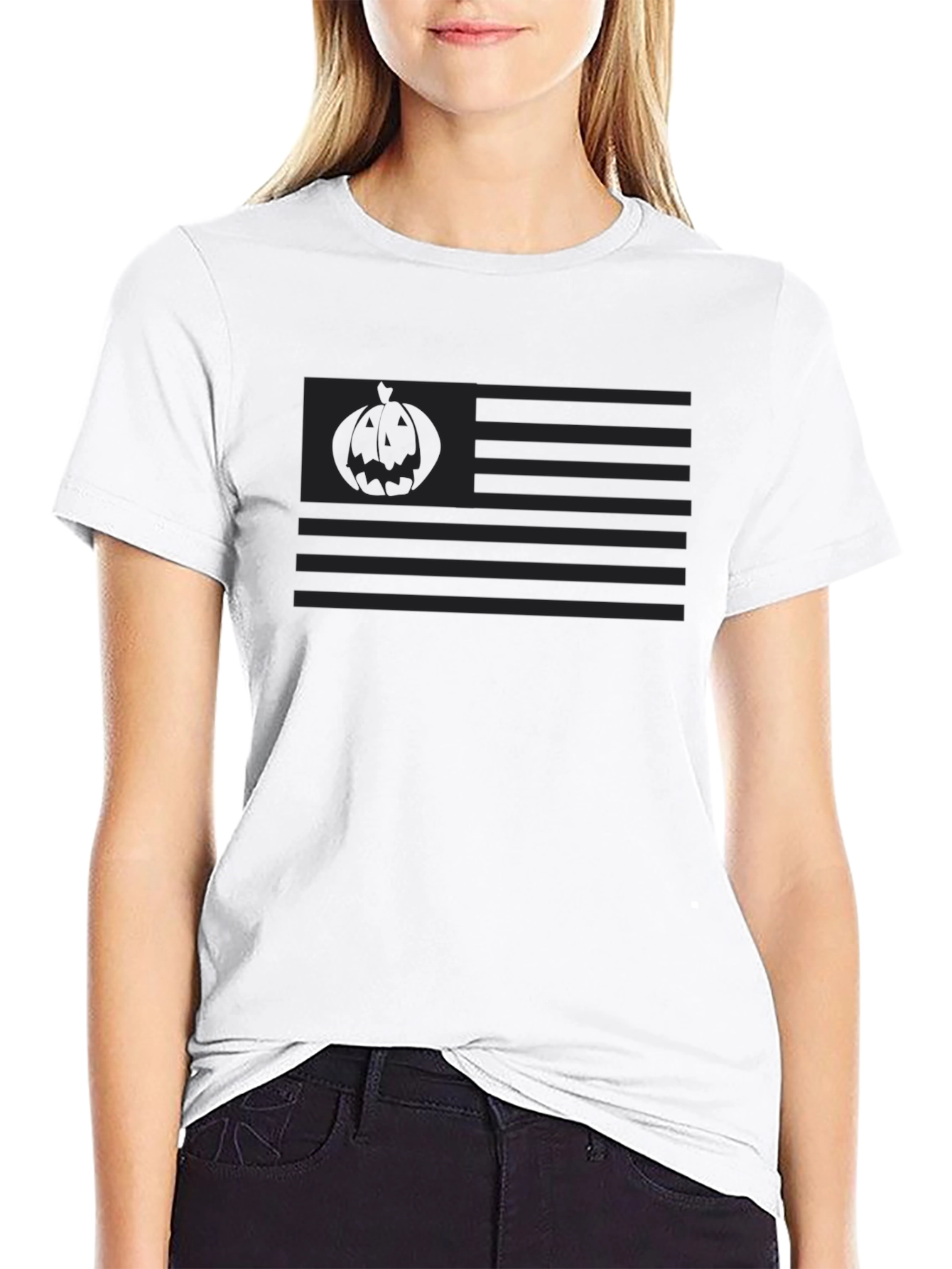 Halloween American Flag Graphic Tee - Black