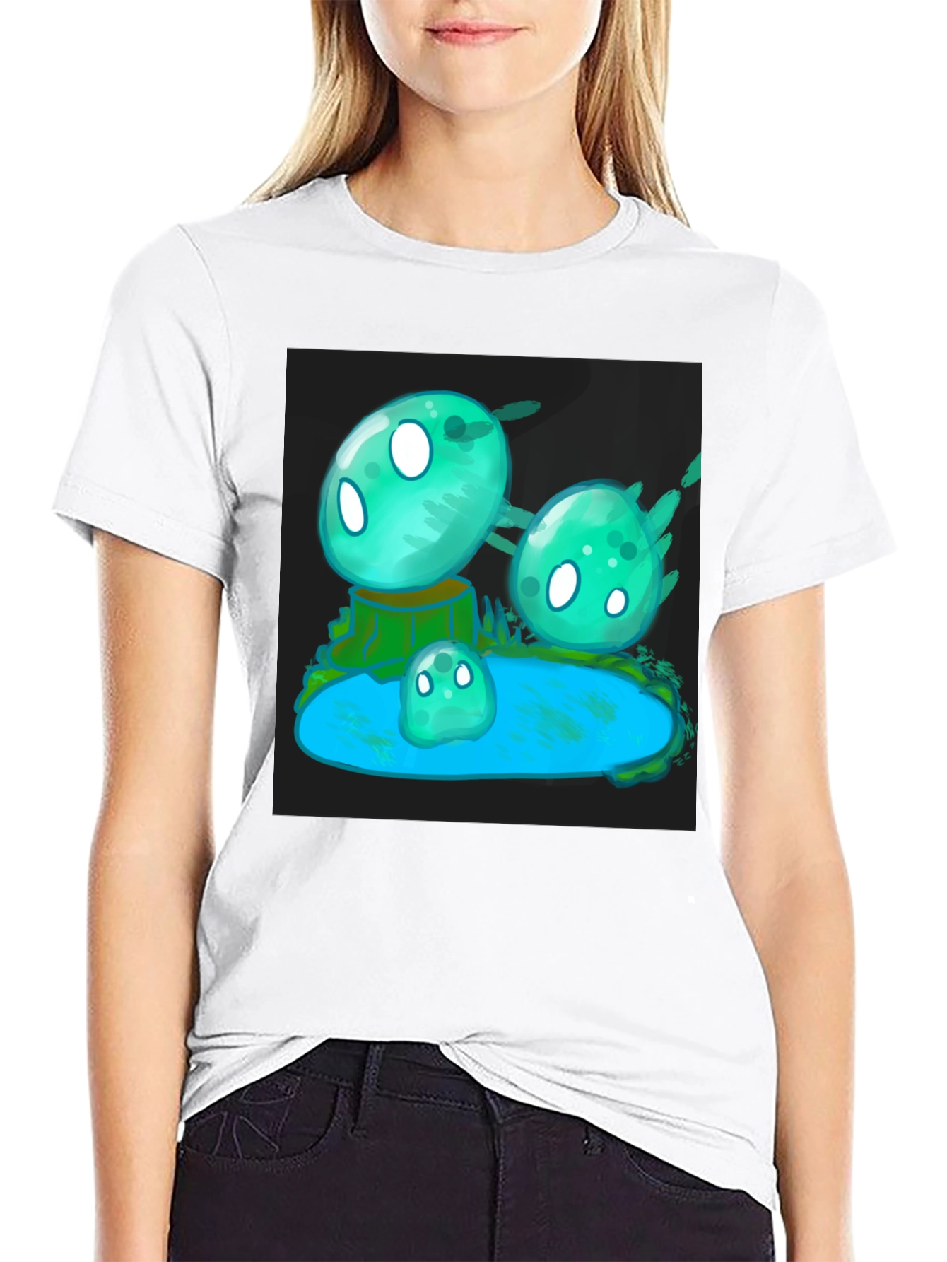 Aqua Slime T-Shirt - Gaming Cartoon Design