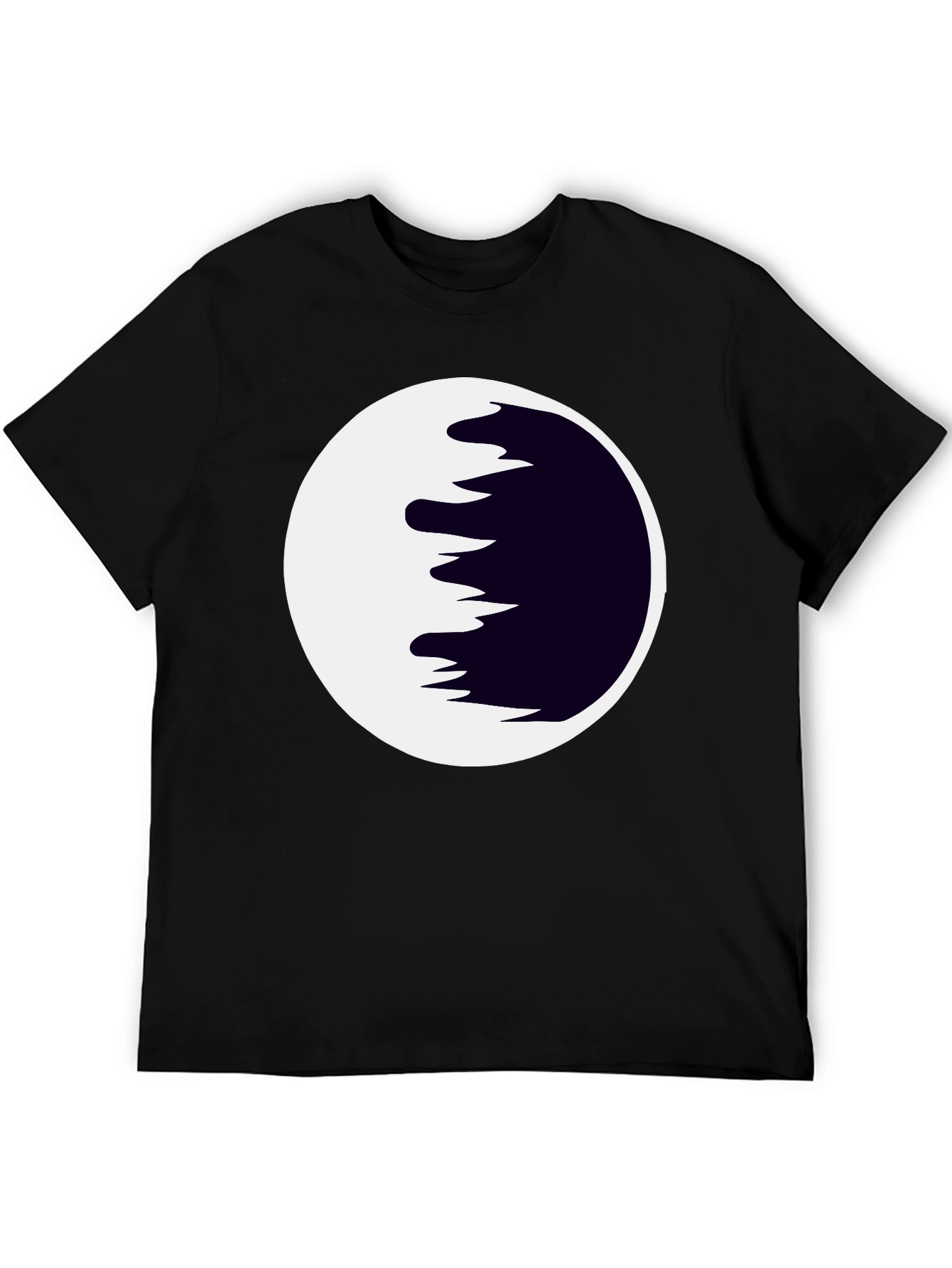 Abstract Moon Graphic Tee - Black Cotton Casual Shirt