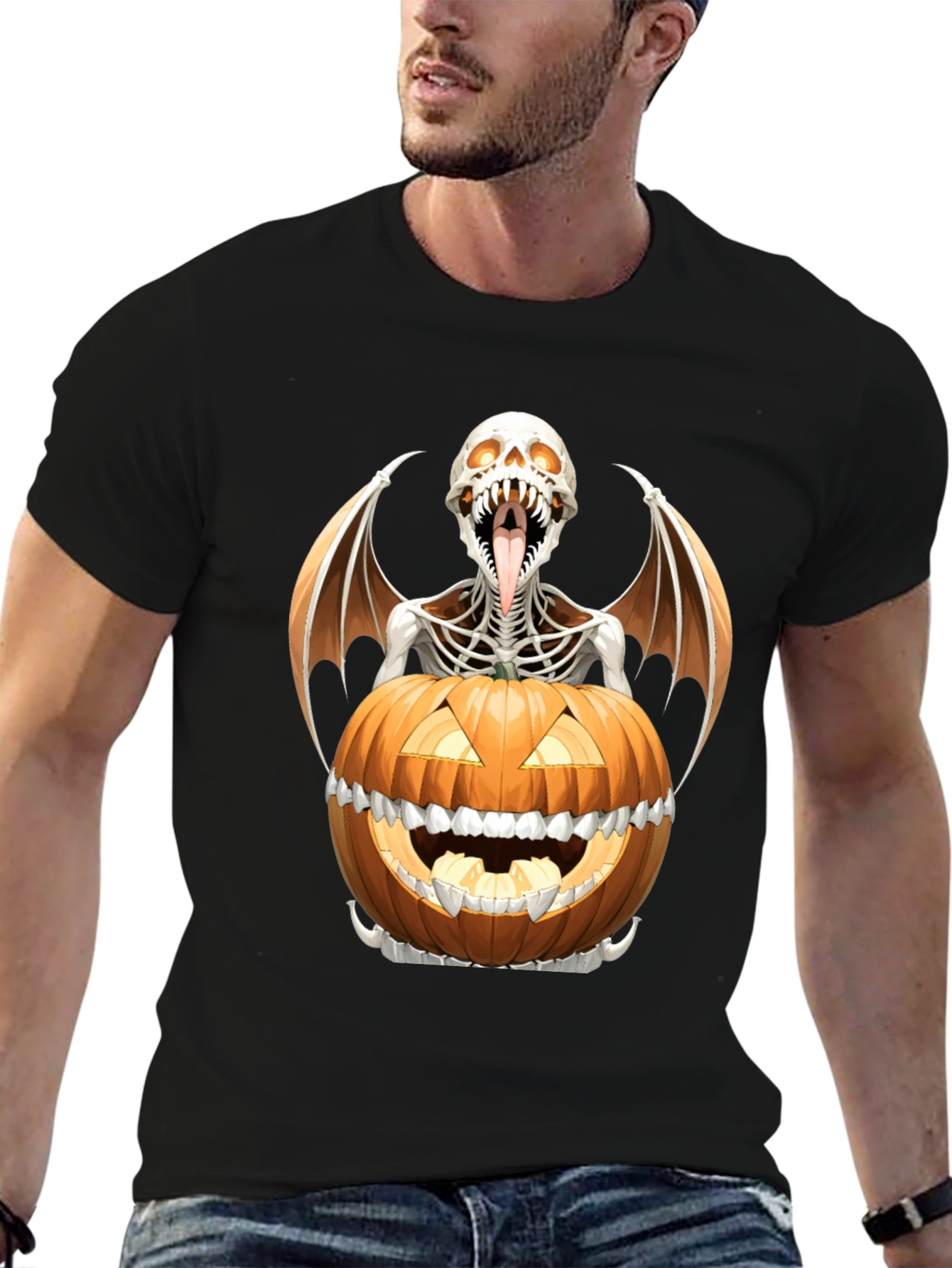 Halloween Skeleton Pumpkin Graphic Tee