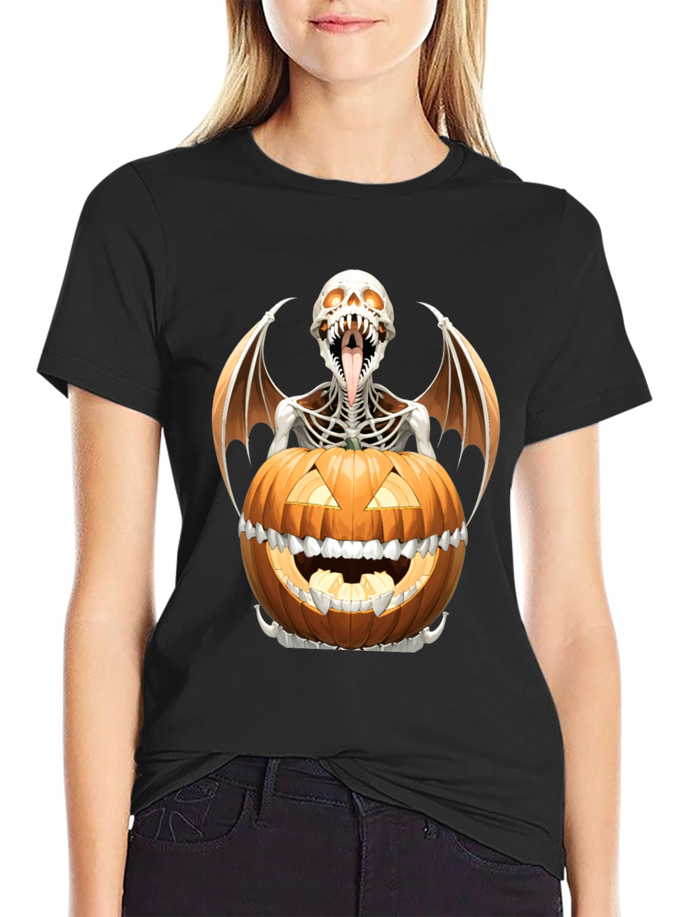 Halloween Skeleton Pumpkin Graphic Tee
