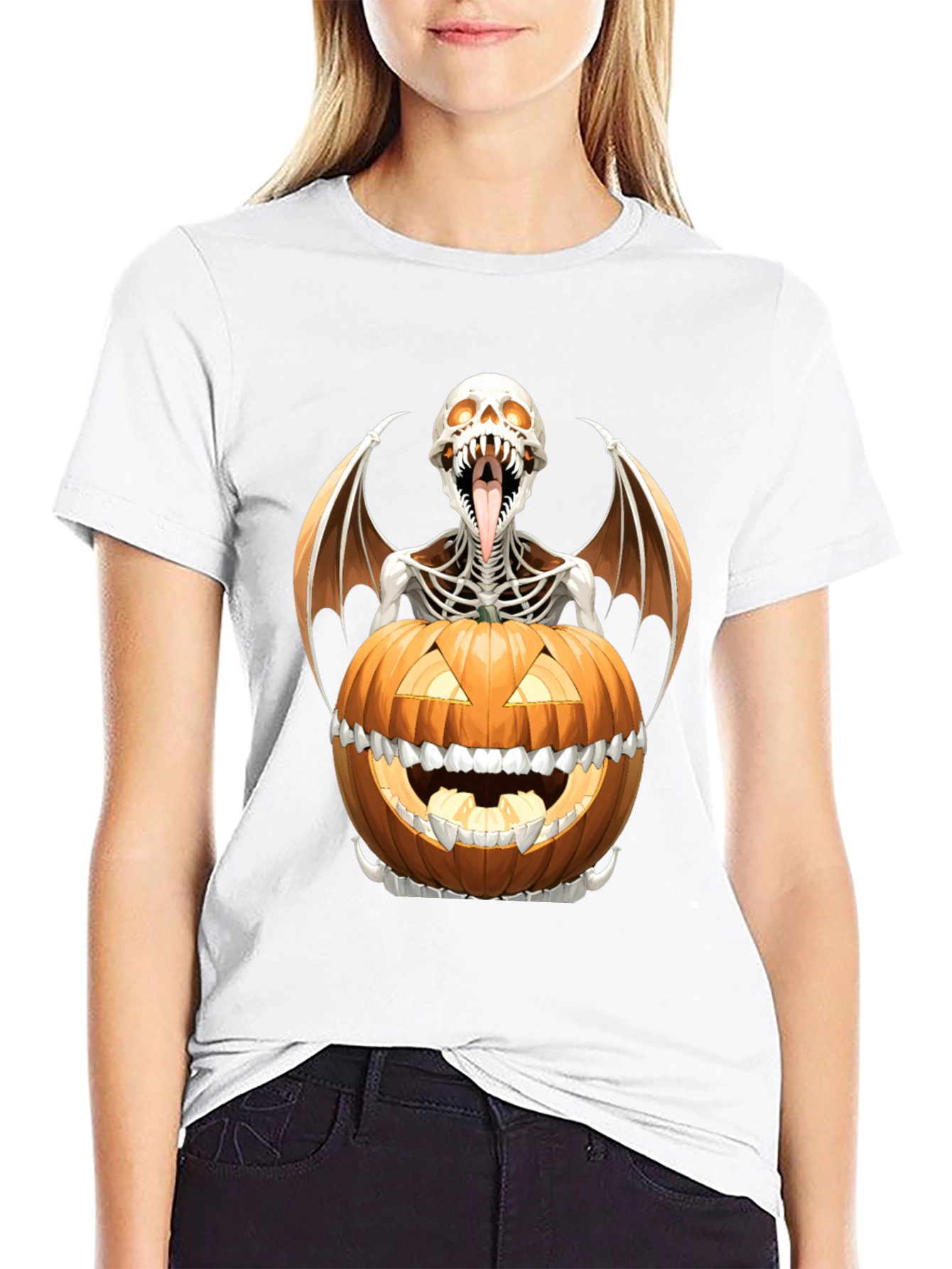 Halloween Skeleton Pumpkin Graphic Tee