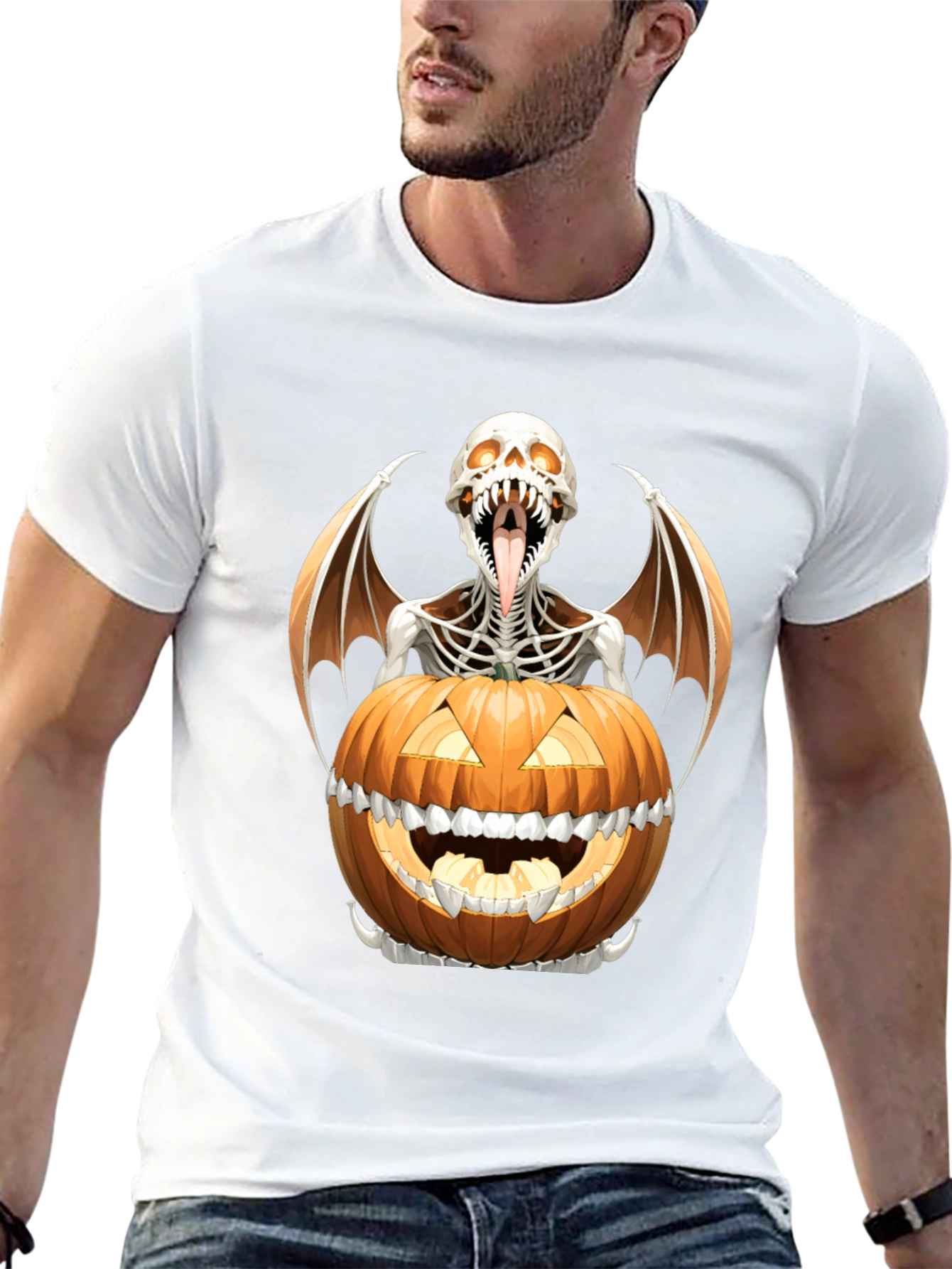 Halloween Skeleton Pumpkin Graphic Tee