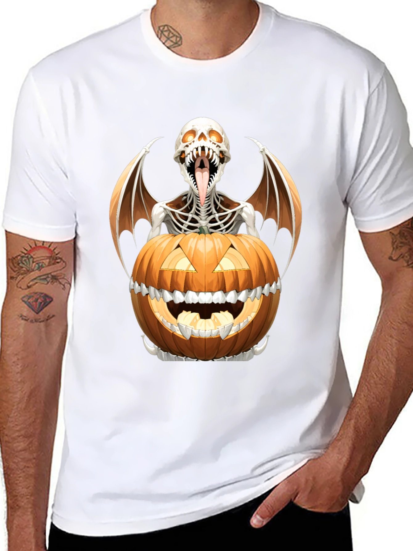 Halloween Skeleton Pumpkin Graphic Tee