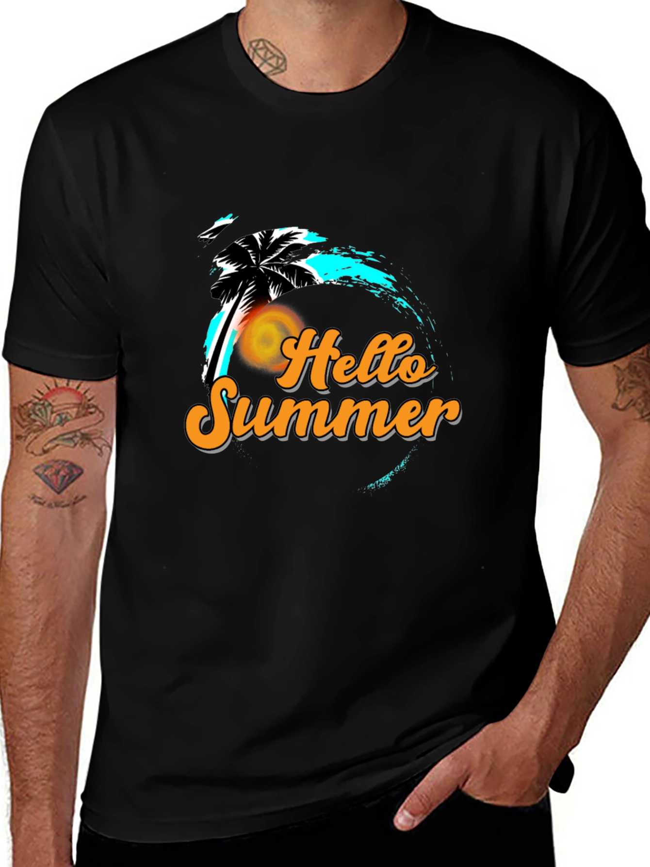 Hello Summer Black Graphic T-Shirt
