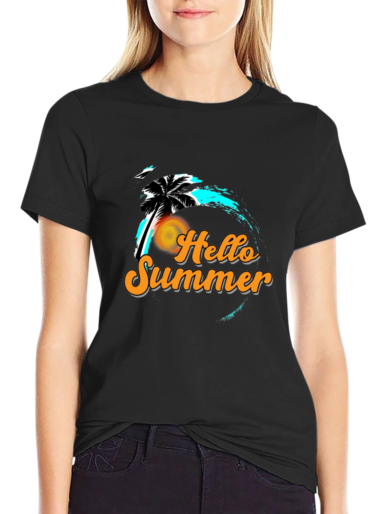 Hello Summer Black Graphic T-Shirt