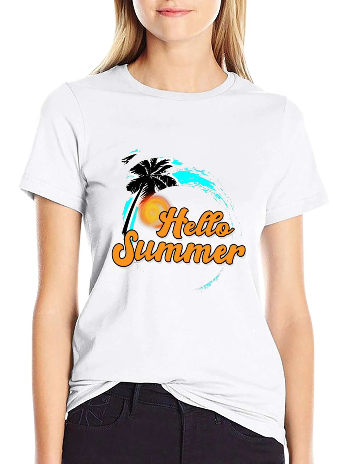 Hello Summer Black Graphic T-Shirt