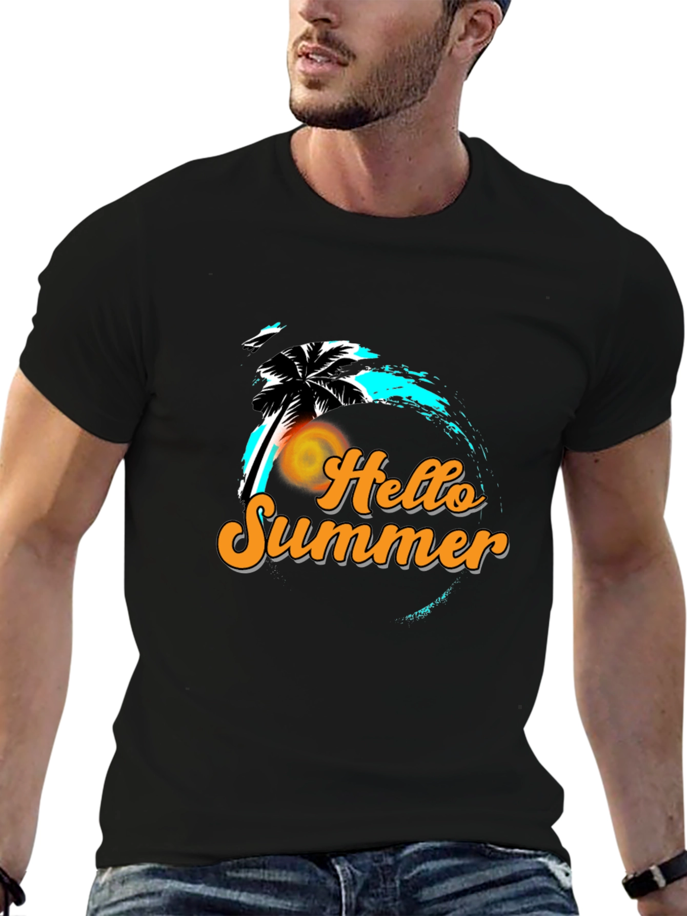 Hello Summer Black Graphic T-Shirt