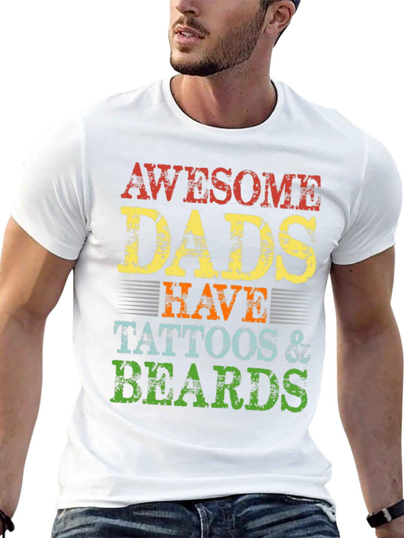 Awesome Dads Tattoos & Beards Graphic T-Shirt