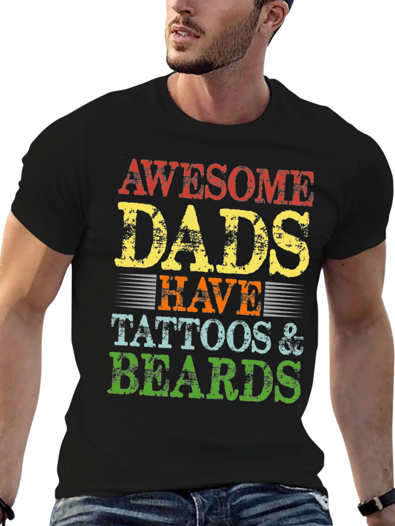 Awesome Dads Tattoos & Beards Graphic T-Shirt