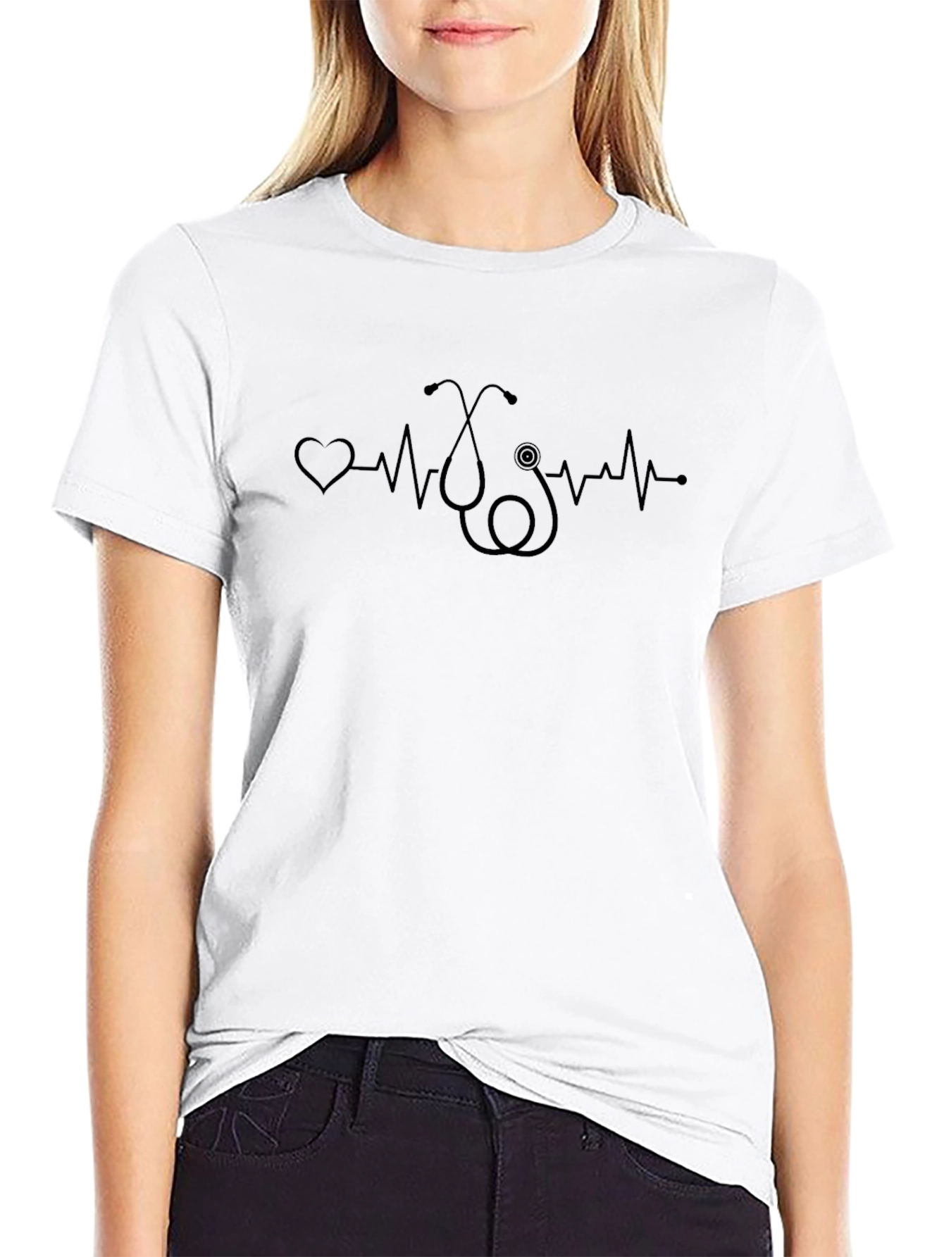 Heartbeat Stethoscope Graphic Black T-Shirt
