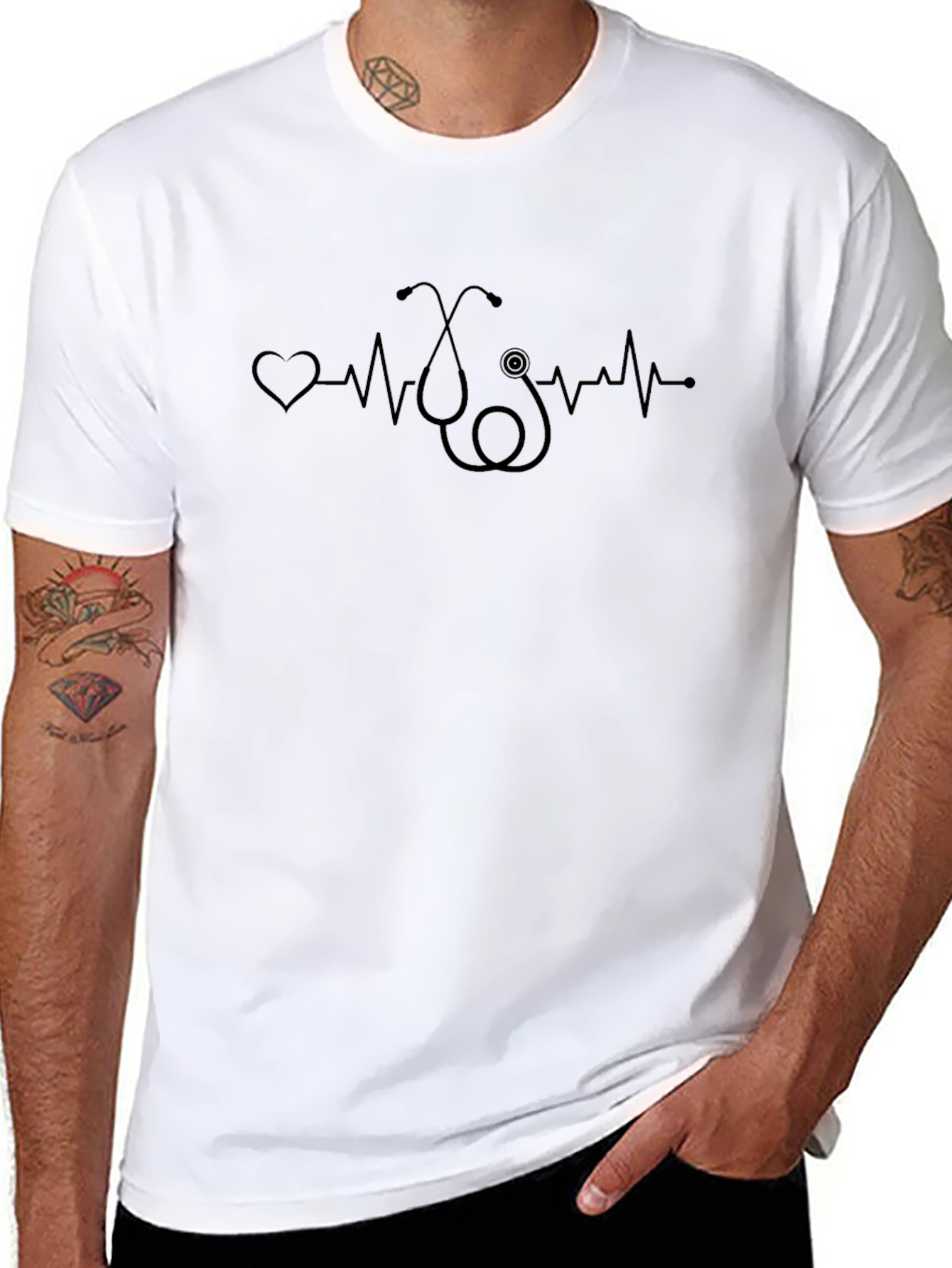 Heartbeat Stethoscope Graphic Black T-Shirt