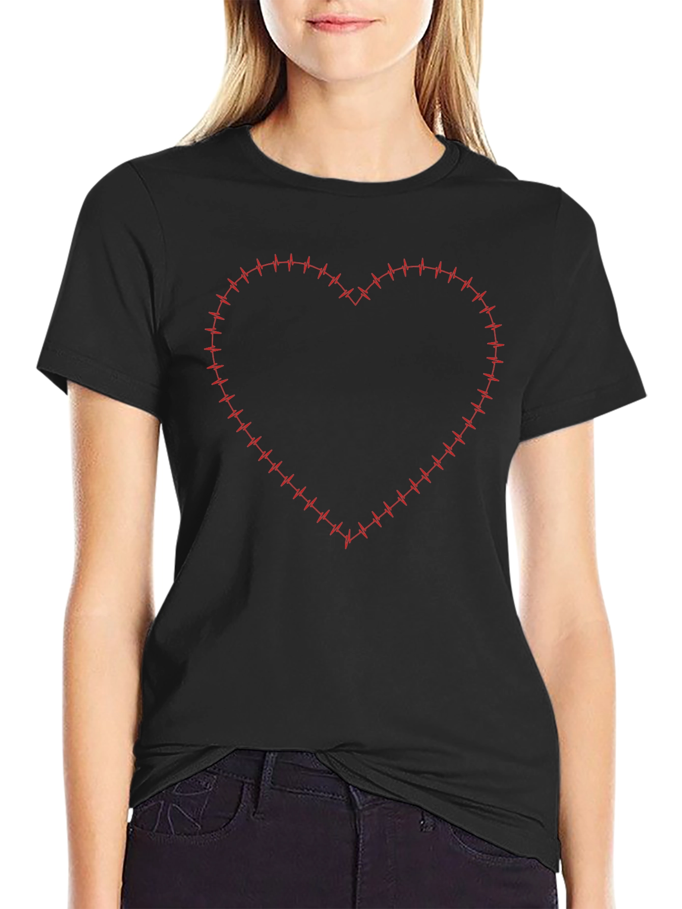 Heartbeat Heart Graphic Black T-Shirt