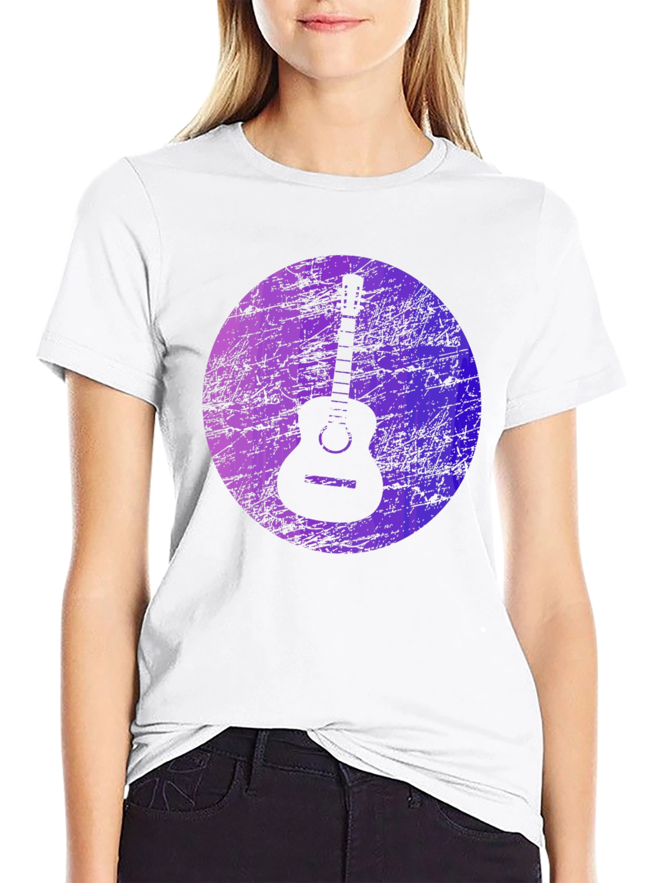 Guitar Graphic Print Black T-Shirt