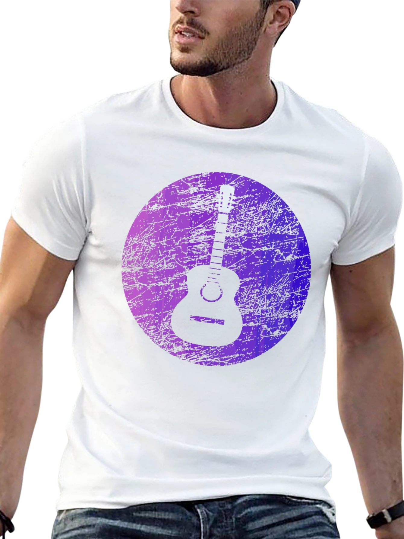 Guitar Graphic Print Black T-Shirt