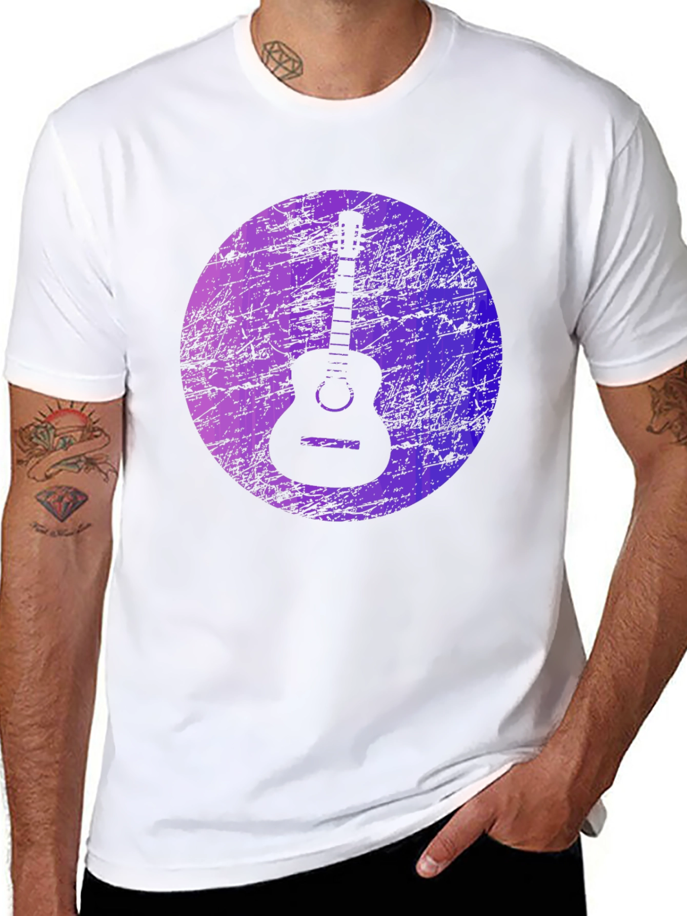 Guitar Graphic Print Black T-Shirt